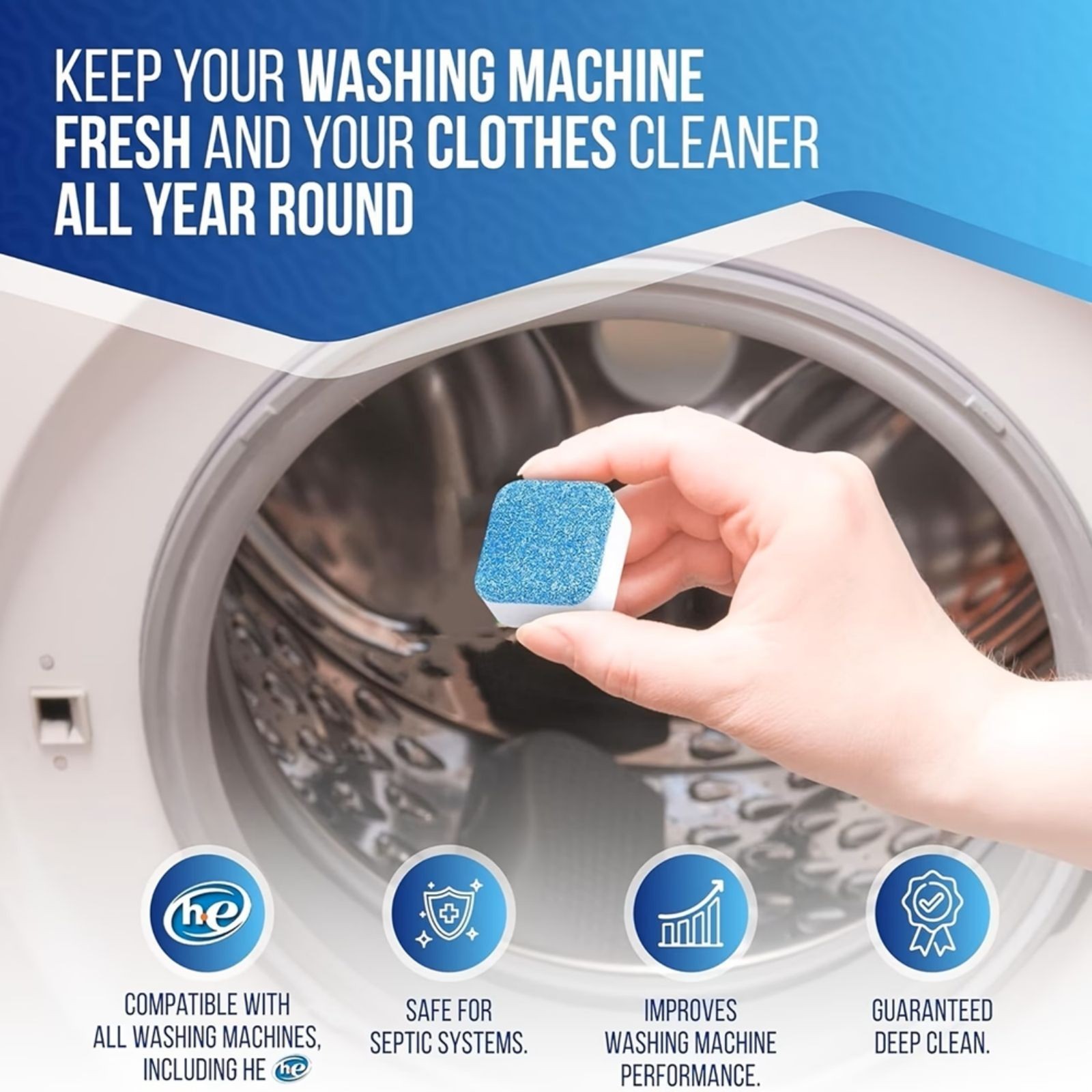 Washing Machine Cleaner Tablets Descaler for HE Front & Top Load Washer Deep