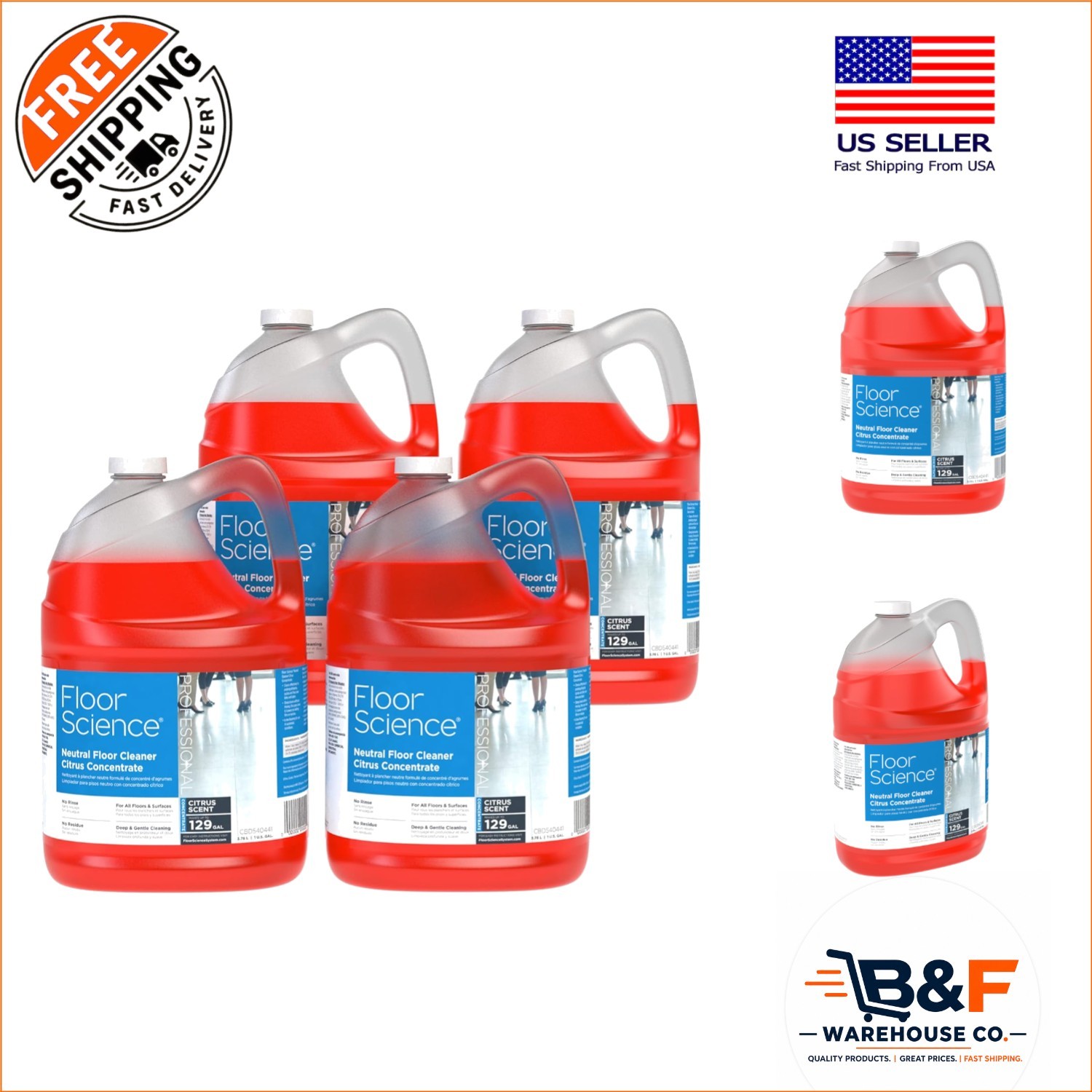 Professional Neutral Floor Cleaner Concentrate – 1 Gallon, 4 Pack, Citrus Scent