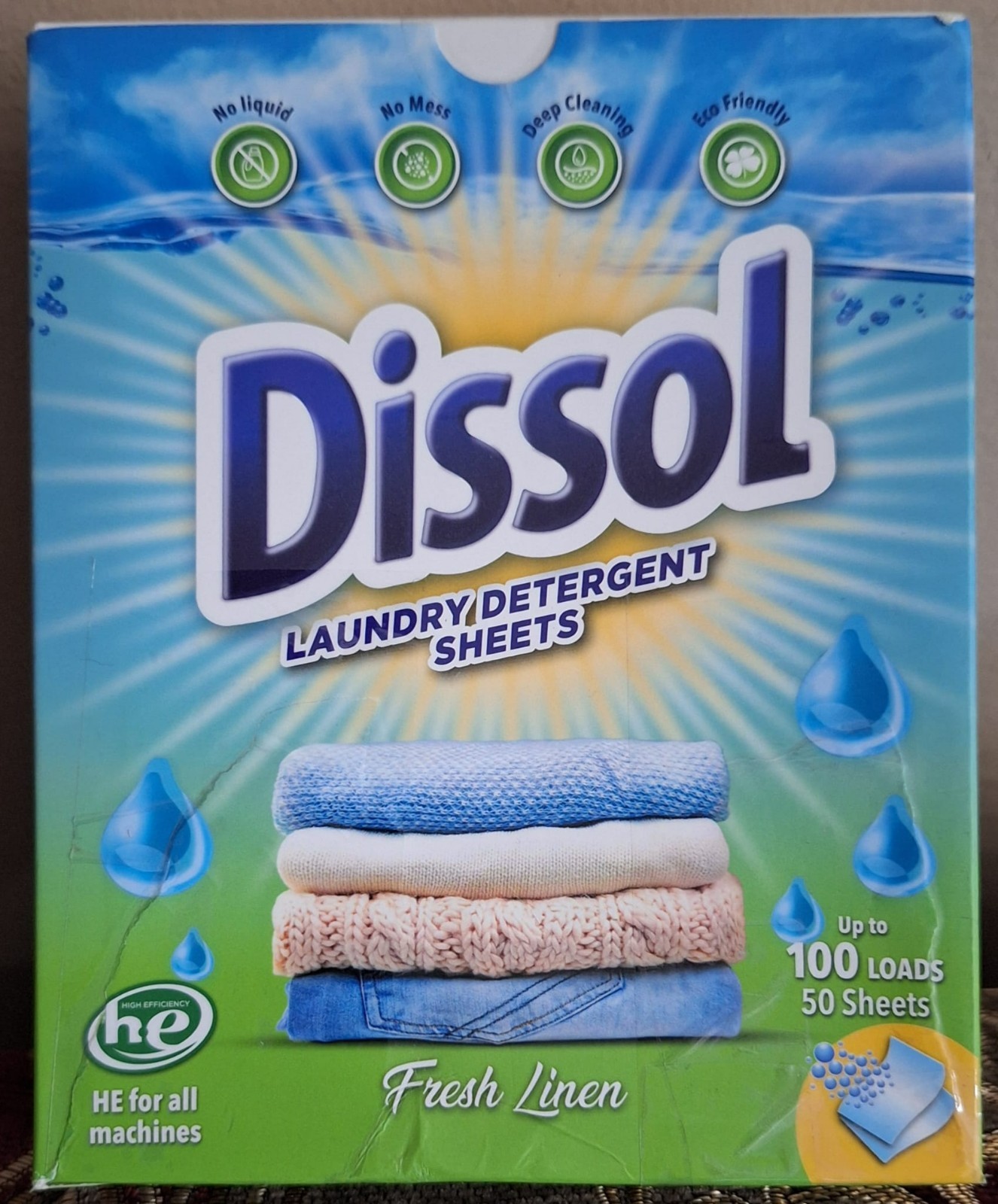 Dissol Laundry Detergent Sheets 50 Sheets up to 100 loads Fresh Linen Exp 11/27