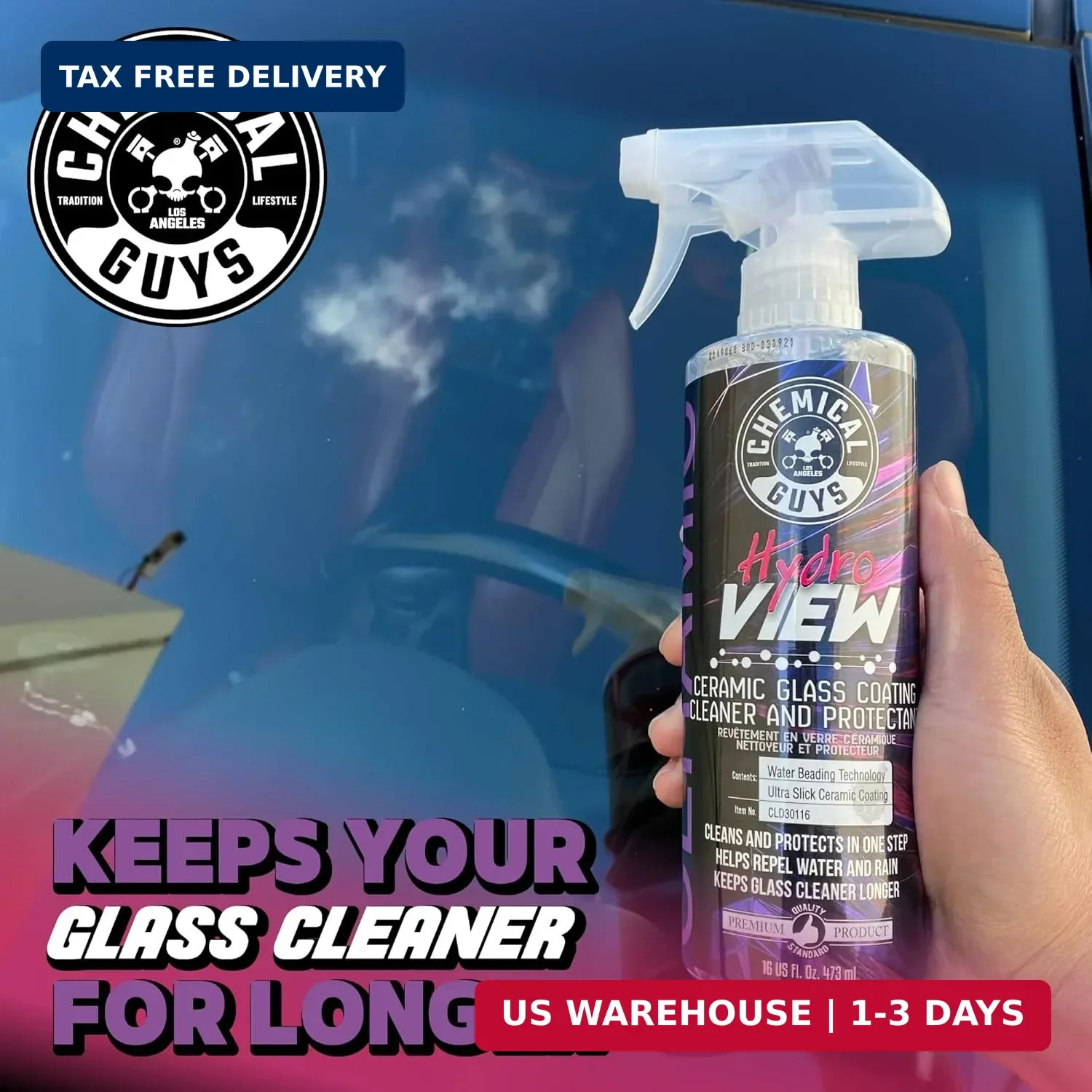 Chemical Guys HydroView Ceramic Glass Cleaner & Coating – Cleans & Adds Hydropho