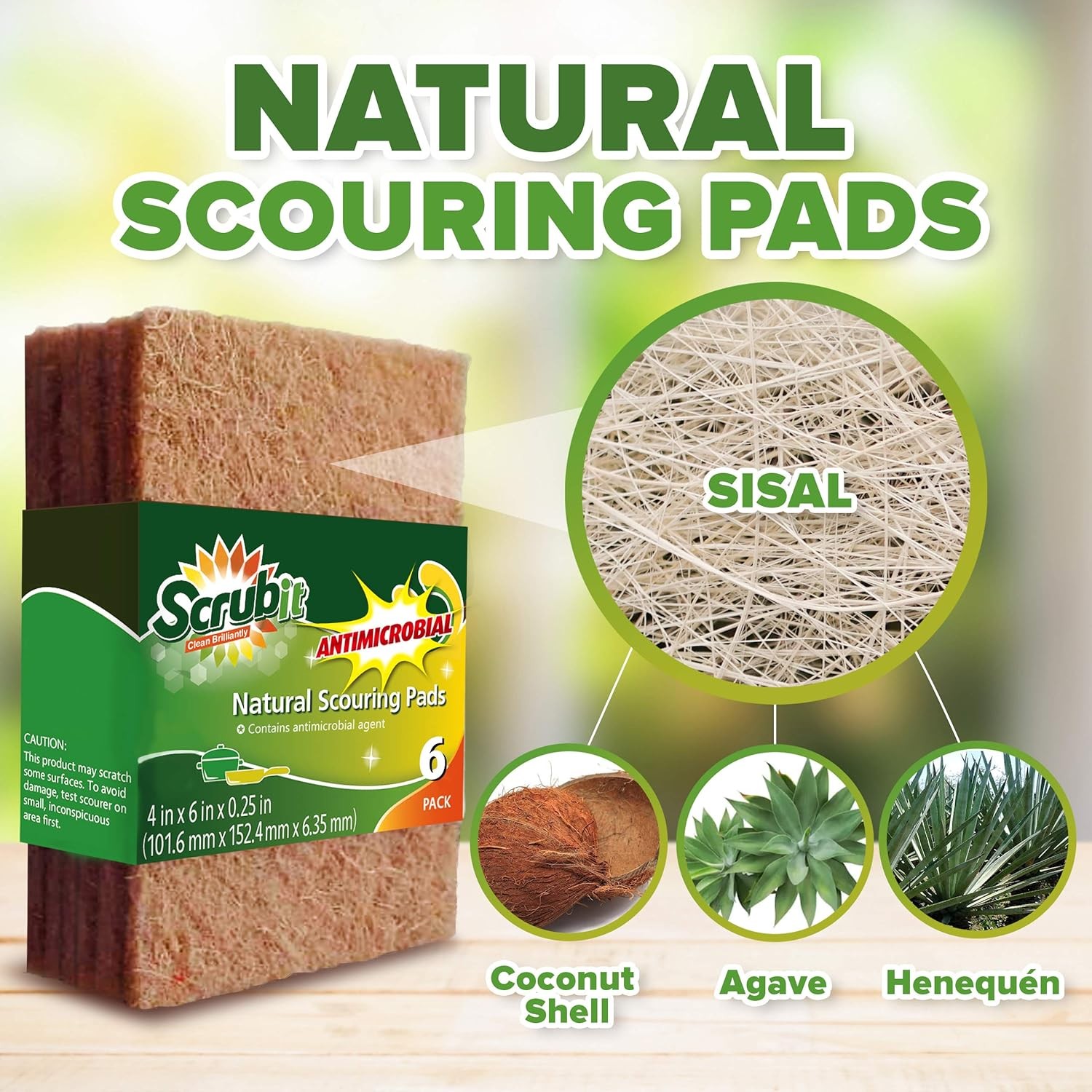 Natural Scouring Pads (12 Pack) – Eco Friendly Scrubbing Pads for Kitchen