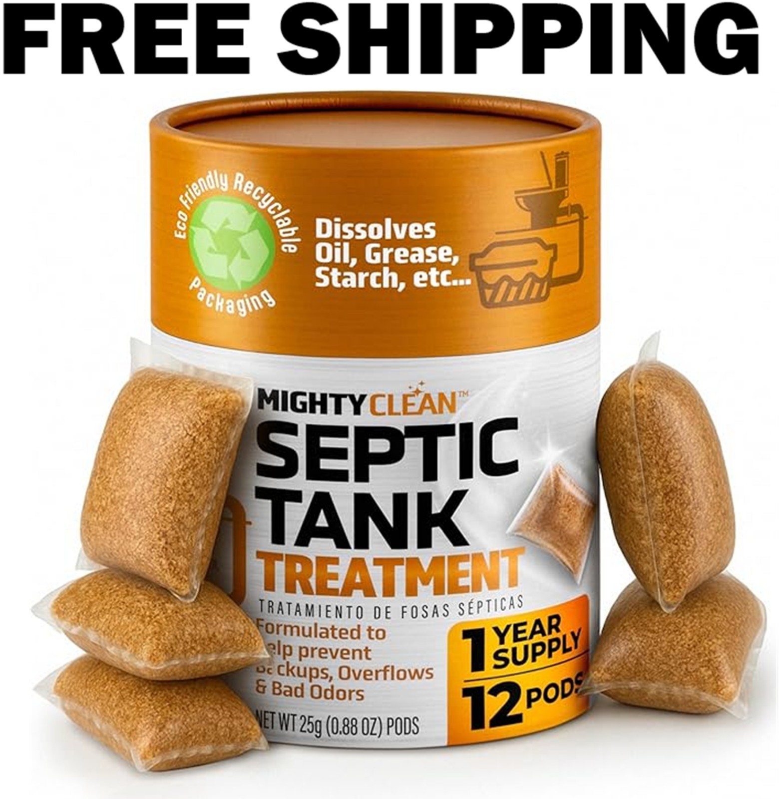 Septic Tank Treatment – 12 Pods, 1 Year Supply – RV Toilet Treatment – Dissolvab