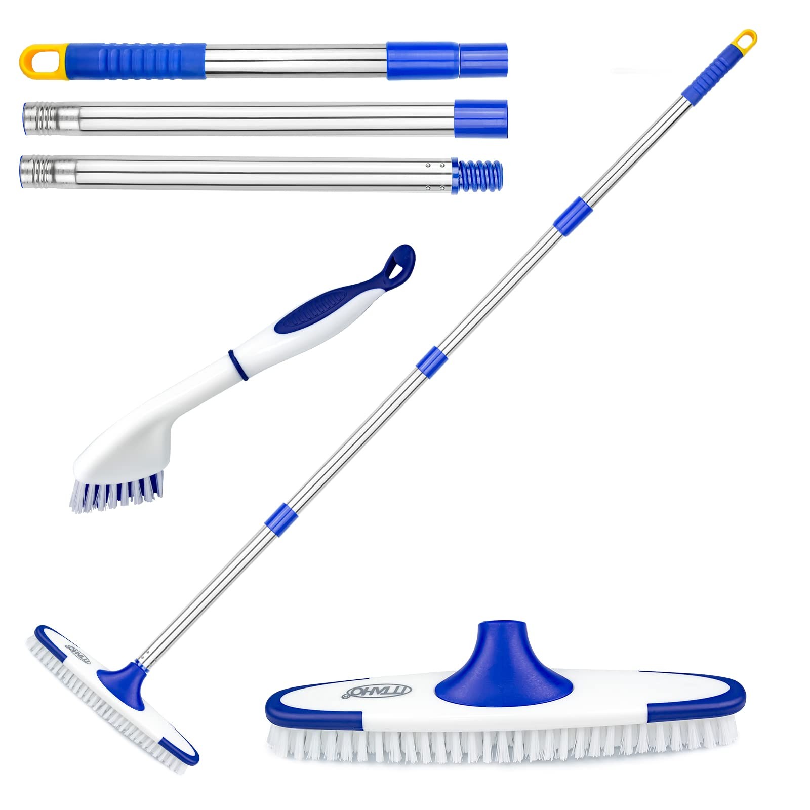 ITTAHO Floor Scrub Brush with Long Handle 53″ Deck & Grout Cleaner Brush Set…