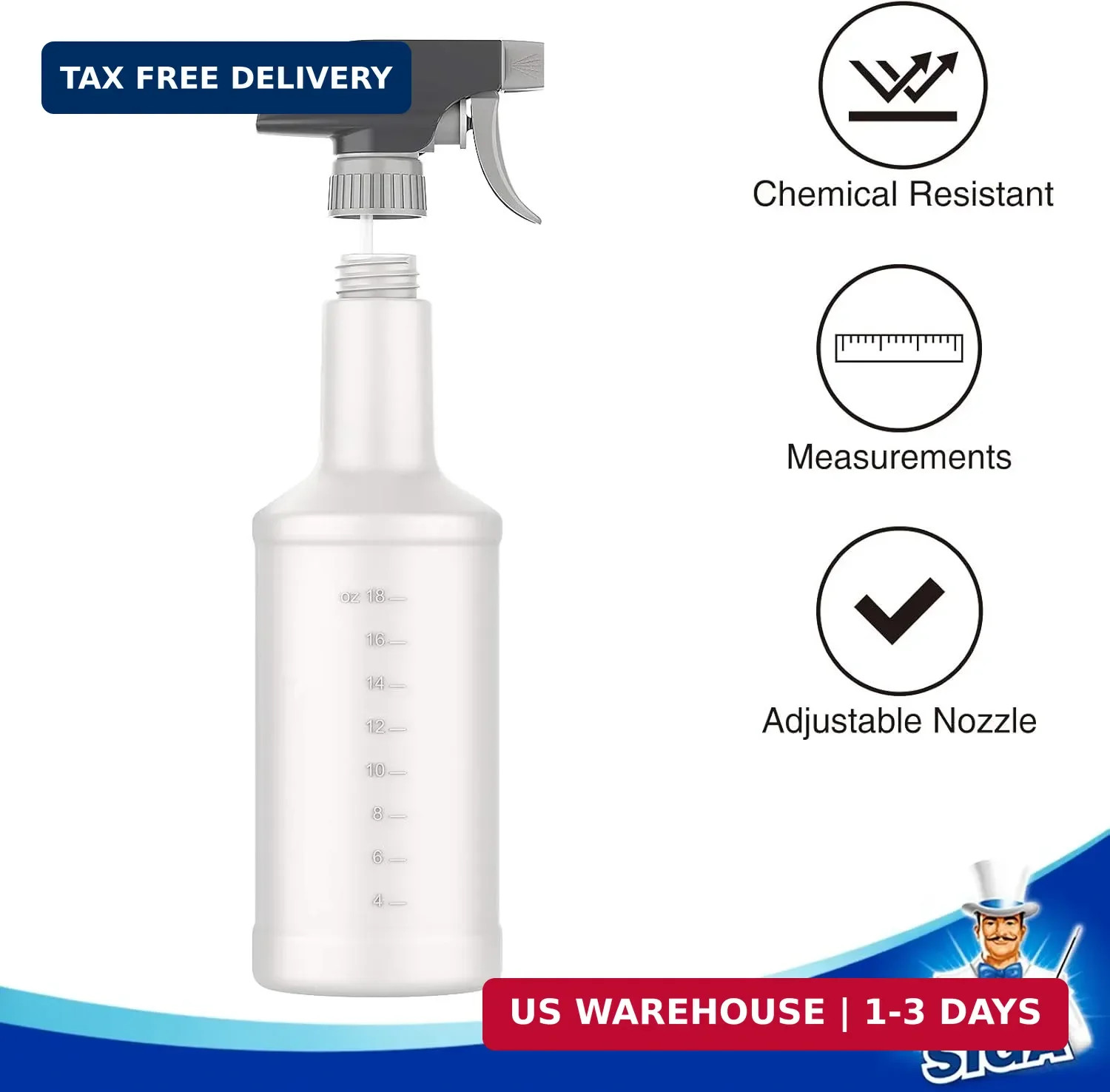 MR.SIGA 24 oz Empty Plastic Spray Bottles for Cleaning Solutions, Heavy Duty Hou
