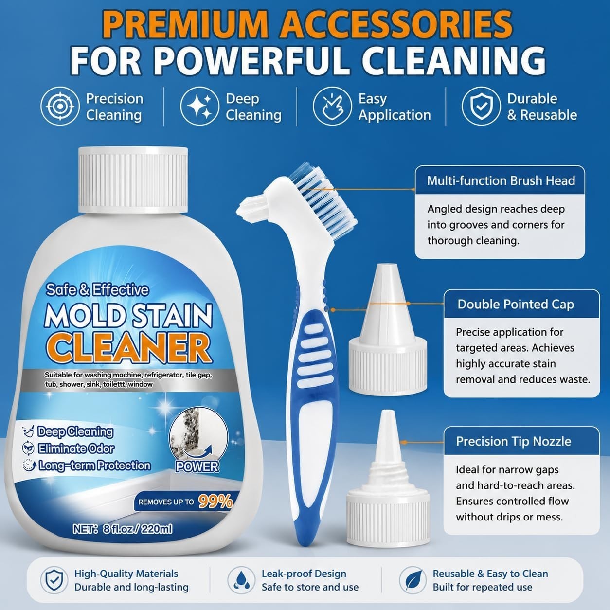 Household Stain Cleaner for Washer Seal | Reaches Crevices, Caulk Seams, Rubb…