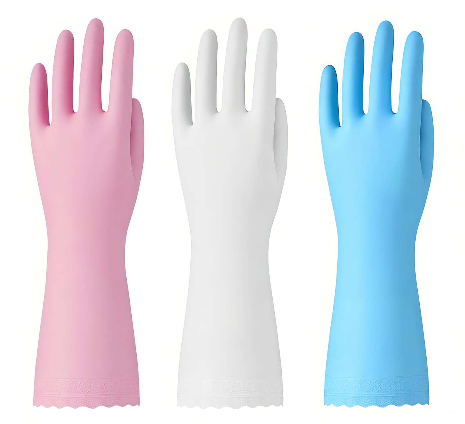 Bamllum Rubber Cleaning Gloves – 3 Pairs Latex Free Medium, Blue+pink+white