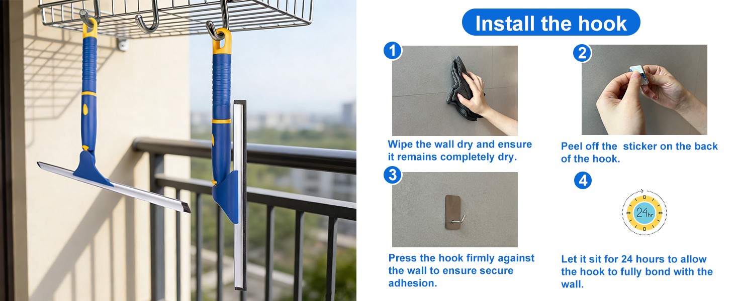 Swivel Shower Squeegee for Glass Doors, All-Purpose Anti-Slip Window Squeegee