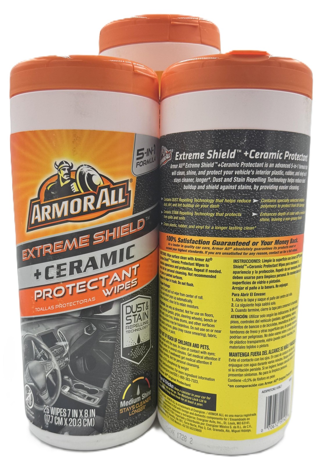 3PK Armor All Extreme Shield Ceramic Protectant Wipes UV Protection 75 Ct