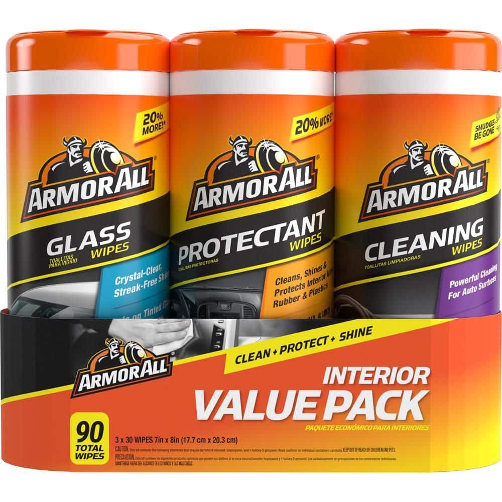 Armor All Protectant, Glass and Car Cleaning Wipes Multi-Pack (90-Count Total)