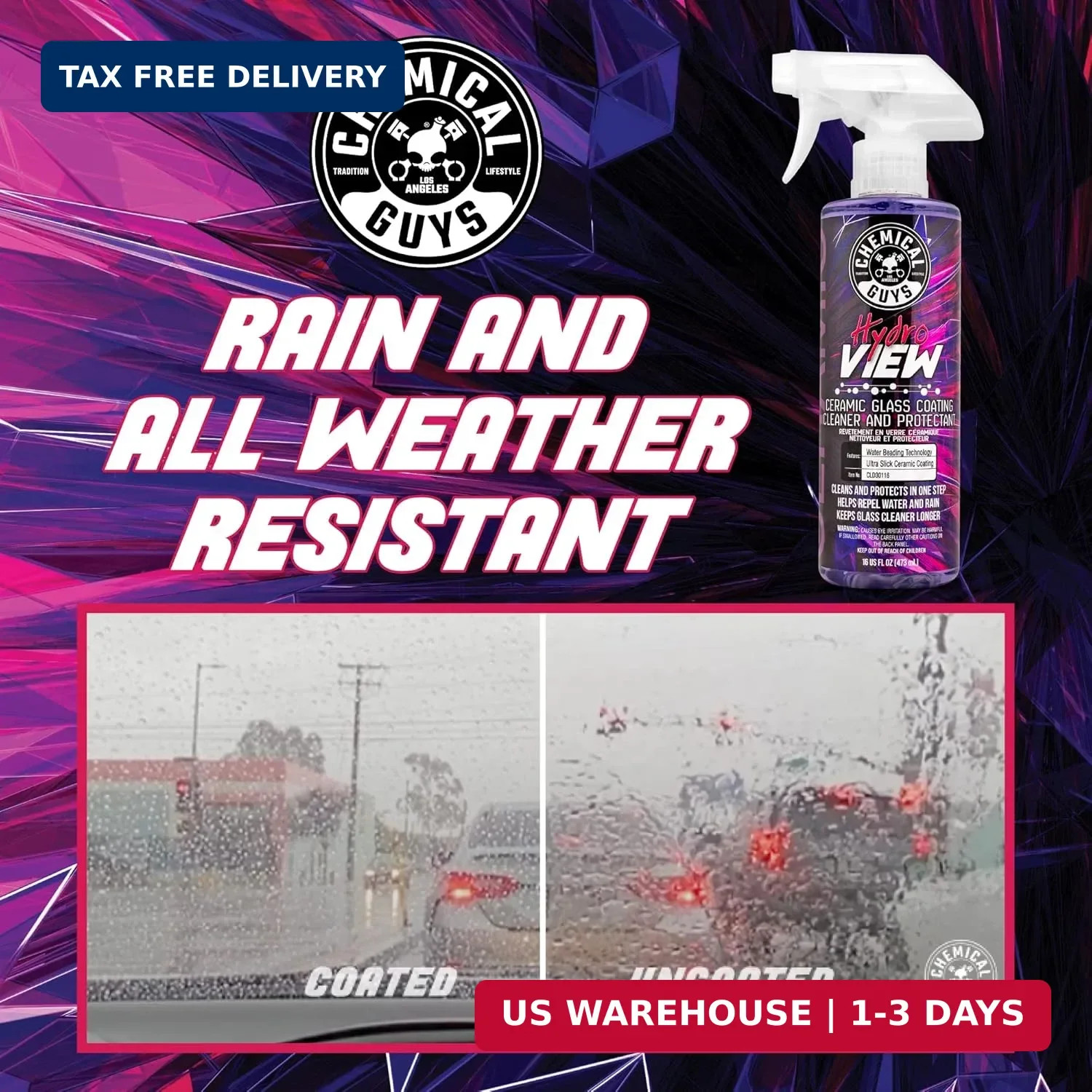 Chemical Guys HydroView Ceramic Glass Cleaner & Coating – Cleans & Adds Hydropho