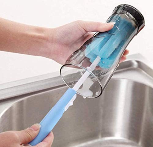 3pcs 11.4inch Sponge Clean Brush With Adjustable Plastic Handle For Coffee Glass