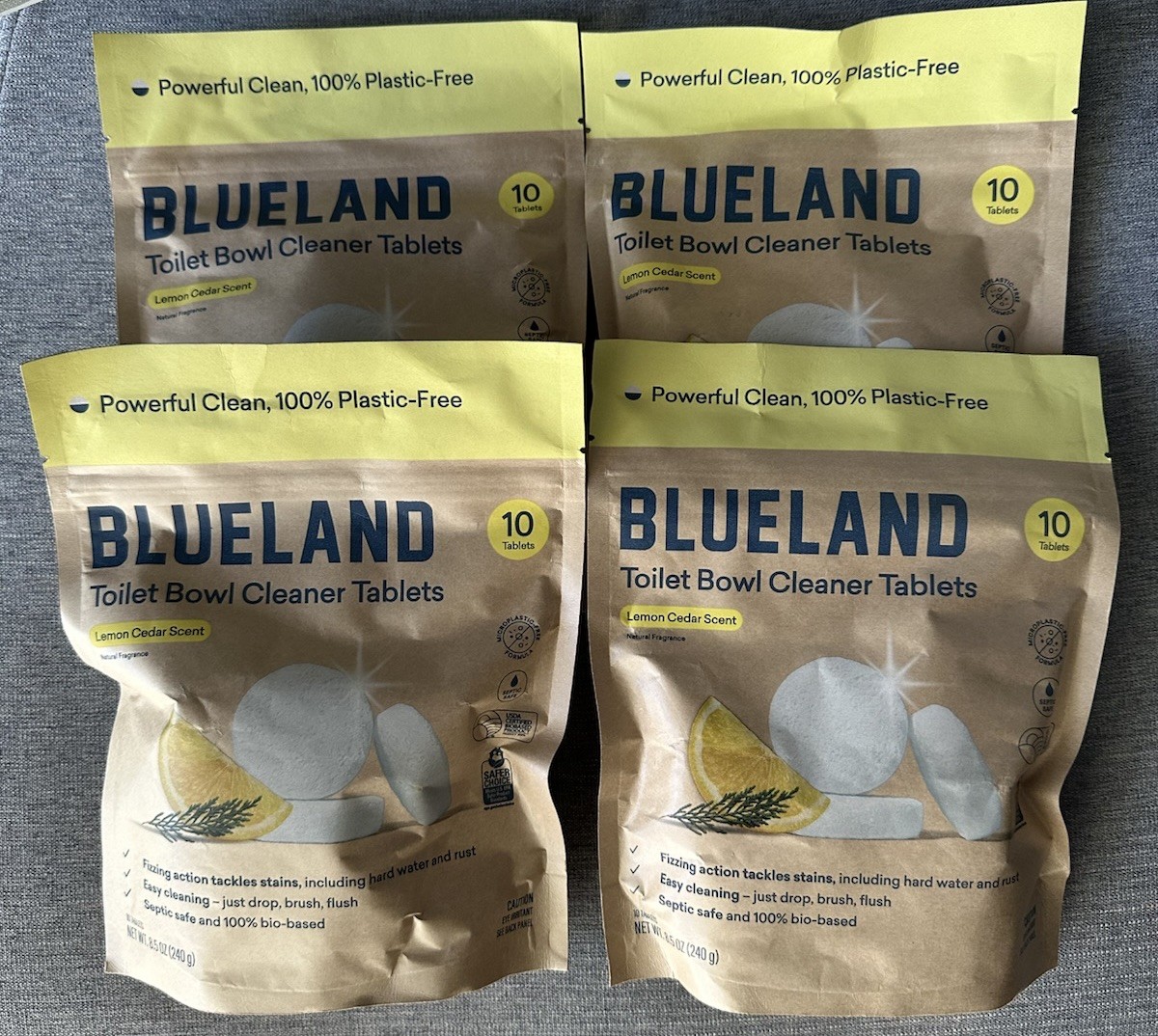 4 PACK – Blueland Toilet Bowl Cleaner Lemon Cedar – 10 Tablets each – SEALED