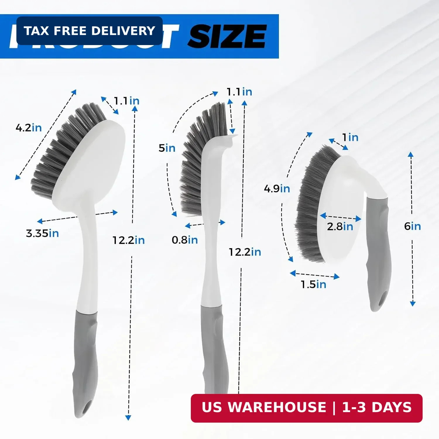3 Pack Heavy Duty Scrub Brush Set for Household Use, Long Scrub Brush, Handheld
