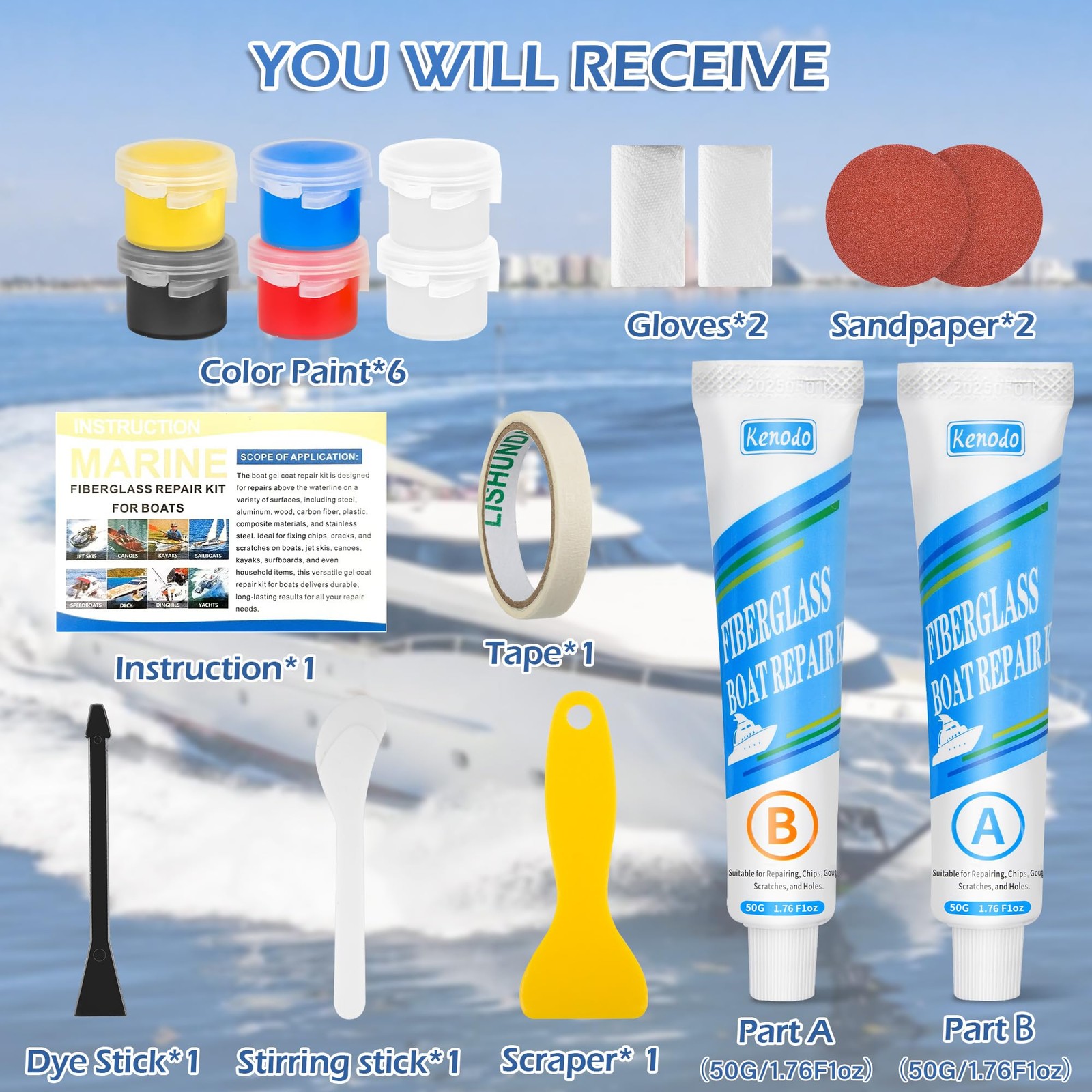 Marine Fiberglass Repair Kit for Boats, Gel Coat Kepair kit for Boats, Epoxy …