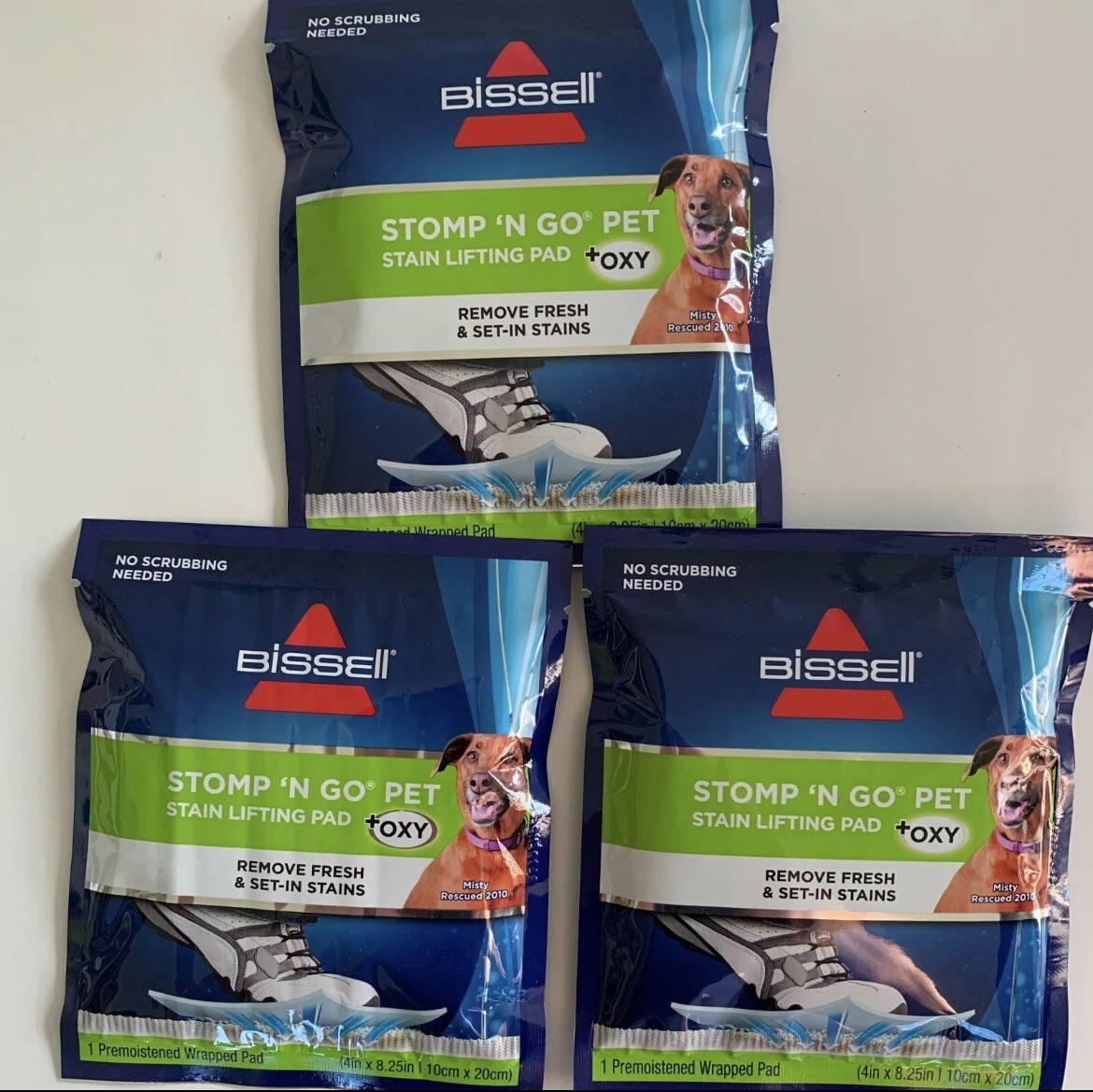 3 Packs New Bissell Stomp N Go Pet Stain Lifting Pads +Oxy New Sealed 1 Per Pack
