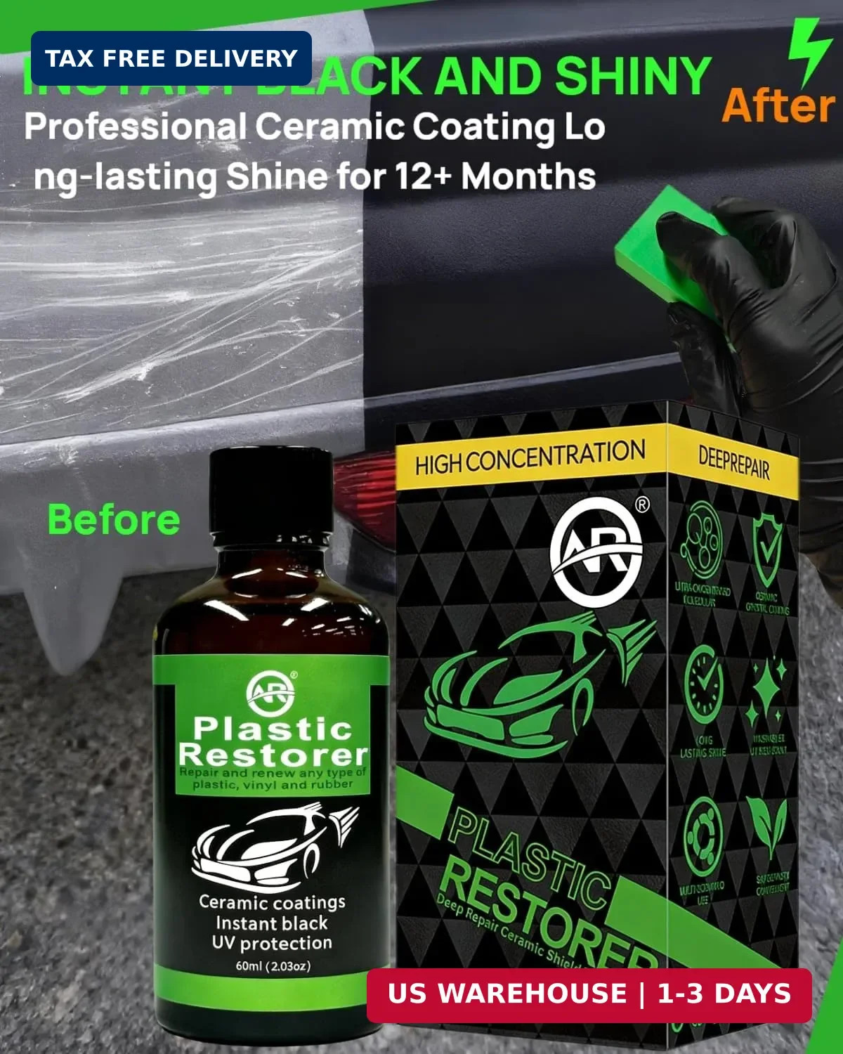 Plastic Restorer for Cars, 60ML Black Trim Restorer, Back to Black Plastic Resto