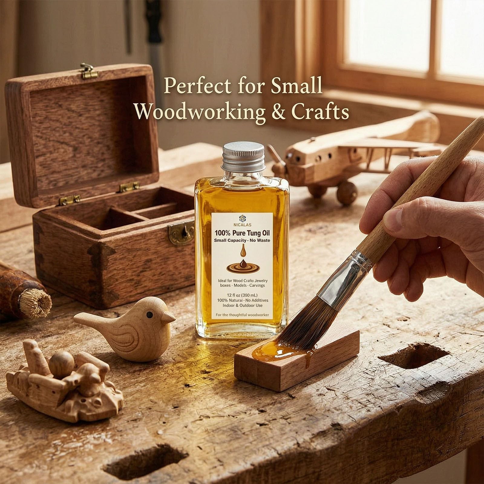 12oz Pure Tung Oil for Wood Finishing, Small Capacity for Woodworking Crafts,…
