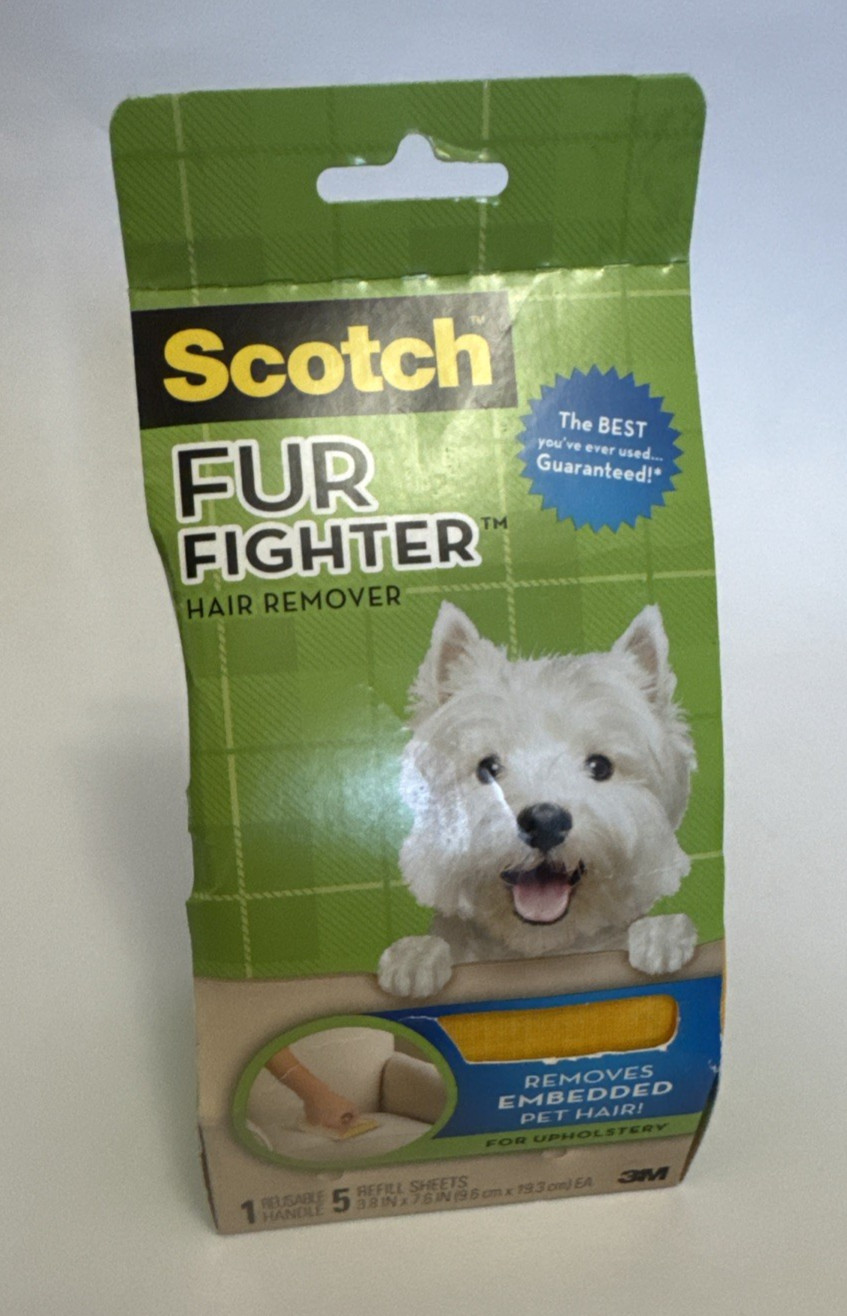 Scotch Fur Fighter Pet Hair Remover Kit Handle 5 Refill Sheets Damaged Box