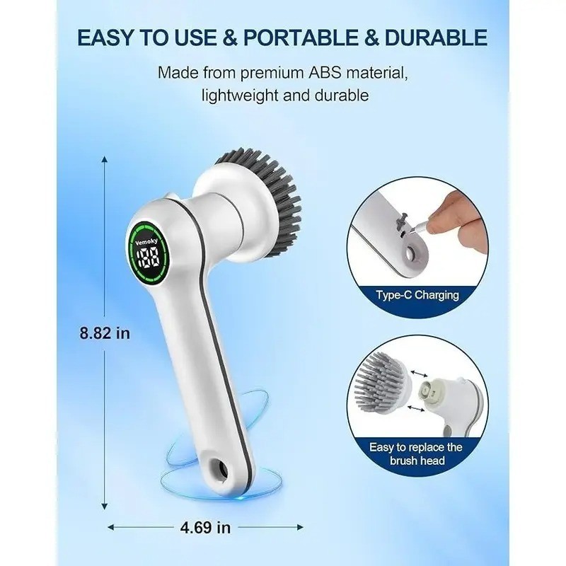 2024 5 Heads Electric Handheld Cordless Rechargeable Spinning Power Scrubber US
