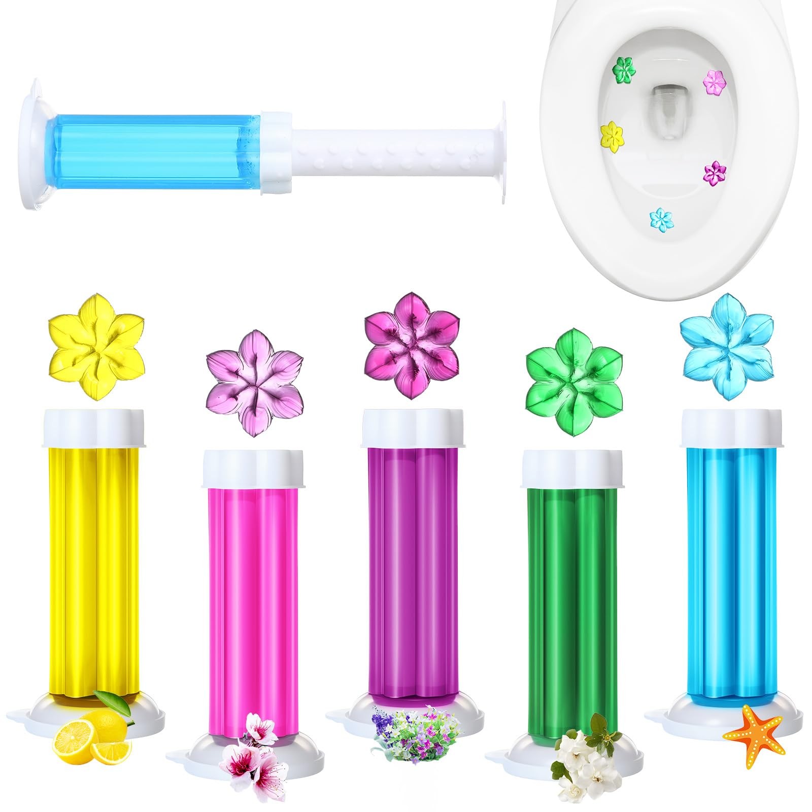 5 Pcs Gels 70 Count 5 Kinds Flower Stamp Bowl Scent Stain Removal Cleaner Fre…