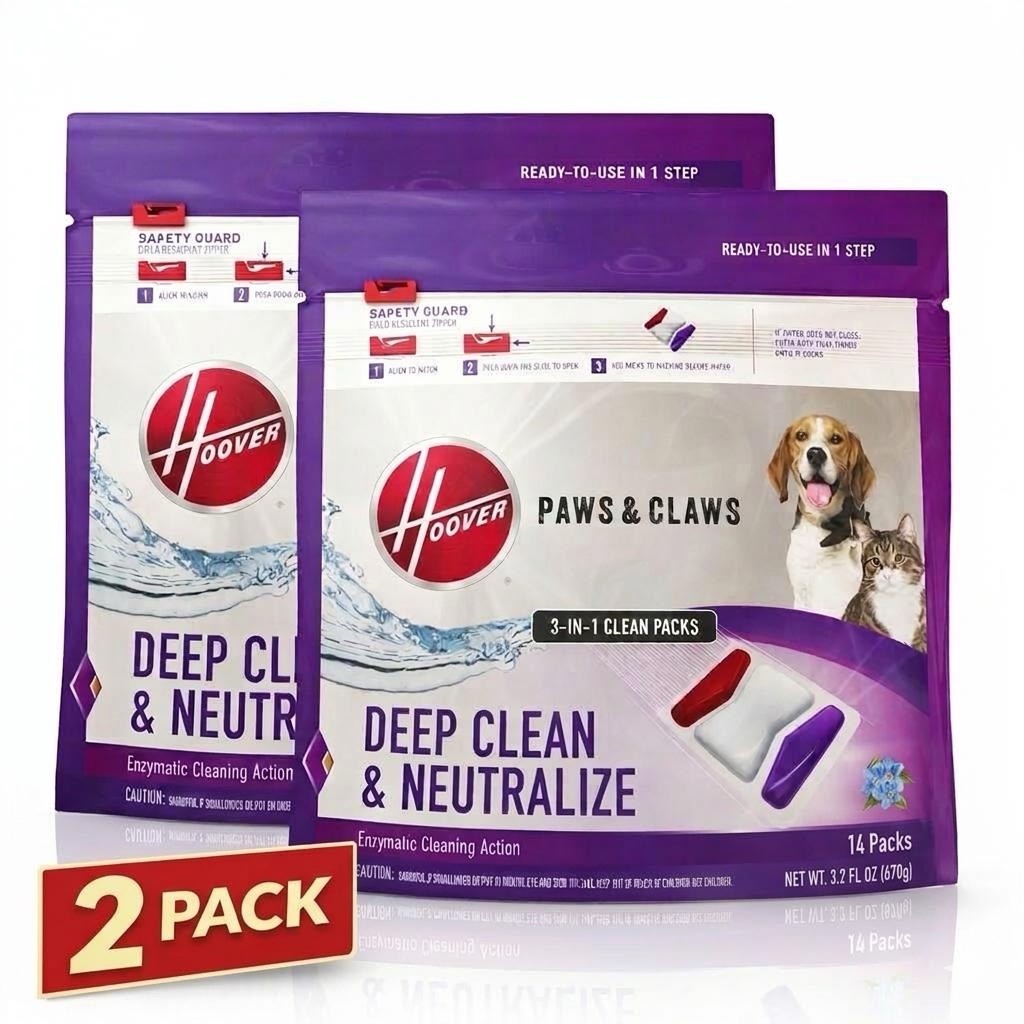 NEW 2 Pk Hoover Paws & Claws Deep Clean & Neutralize Carpet Cleaning 3 in 1 pods