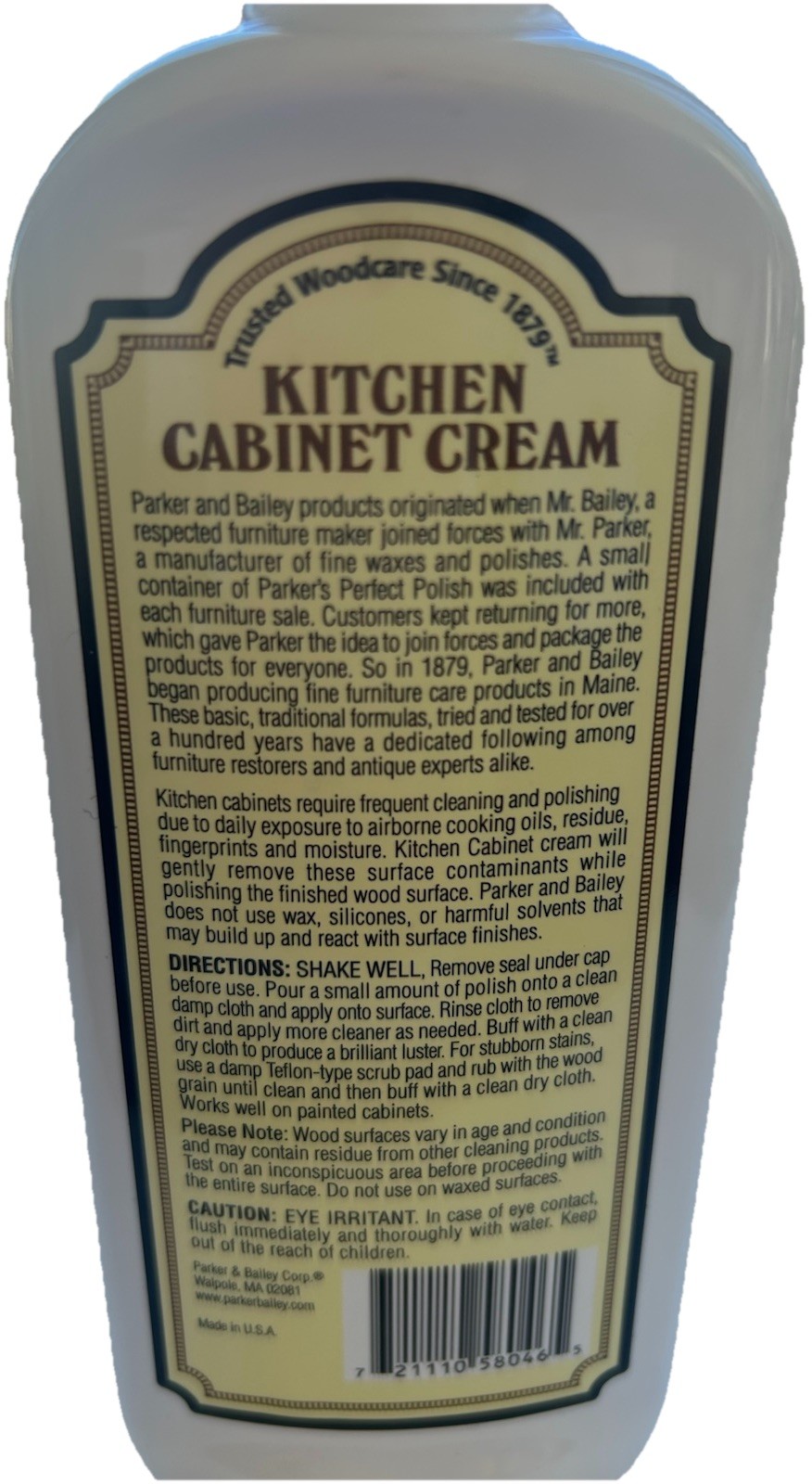 PARKER & BAILEY Cabinet Cream Woods Furniture Clean Shine Lasting Protection 8oz