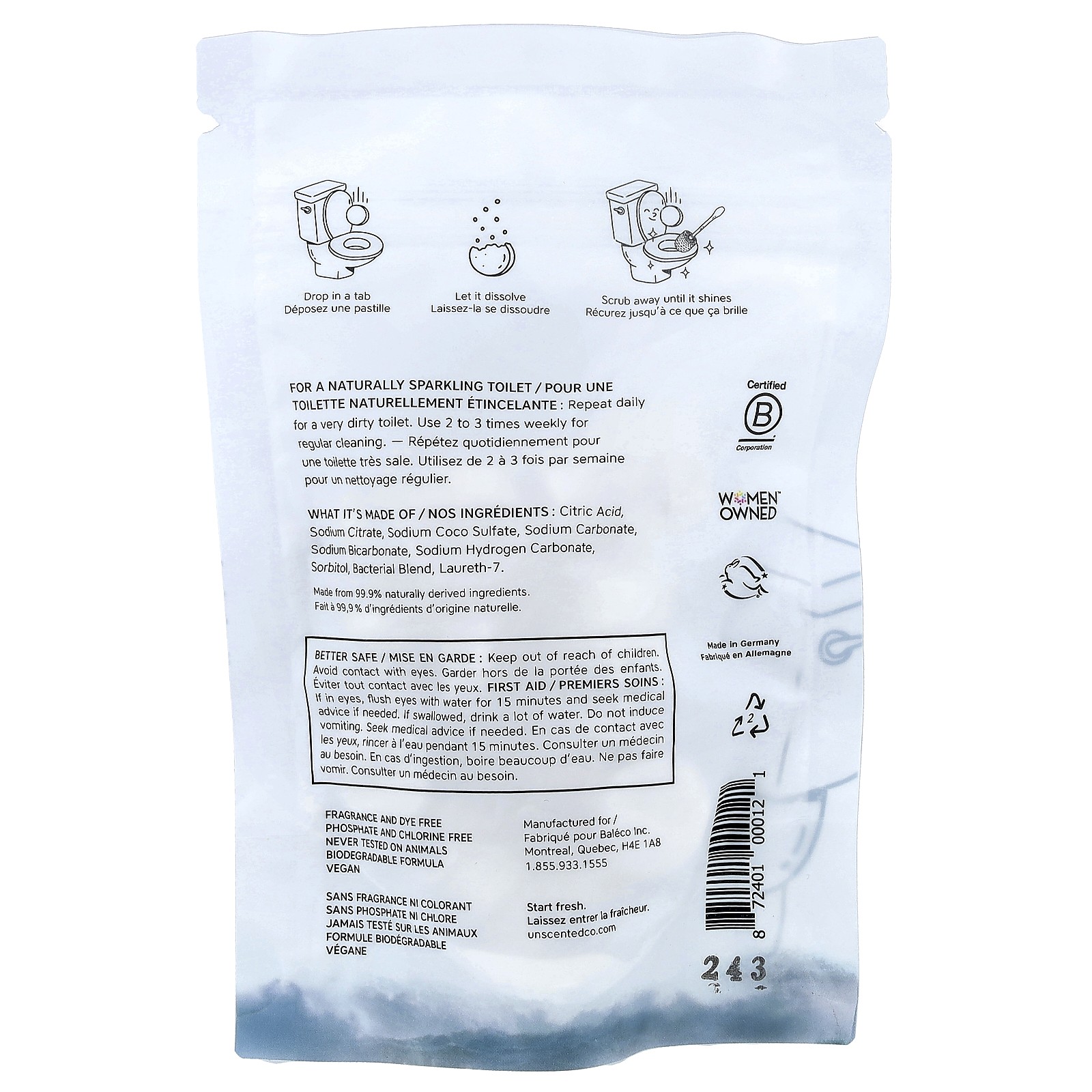 Toilet Bowl Cleaner, Fragrance Free, 22 Tabs, 2.75 oz (78 g)