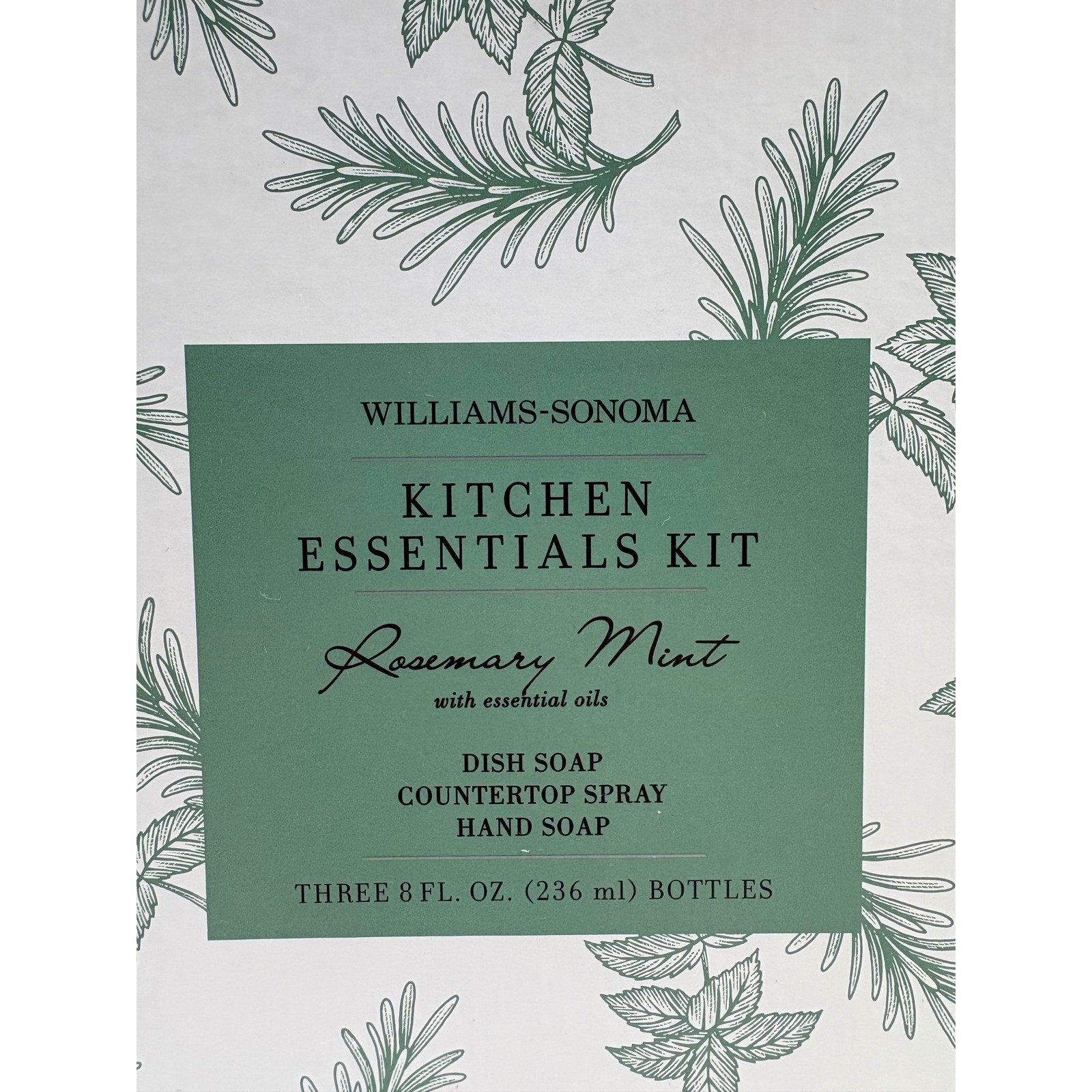Williams-Sonoma Kitchen Essentials Kit Rosemary Mint Soap & Spray Set 3pc 8oz