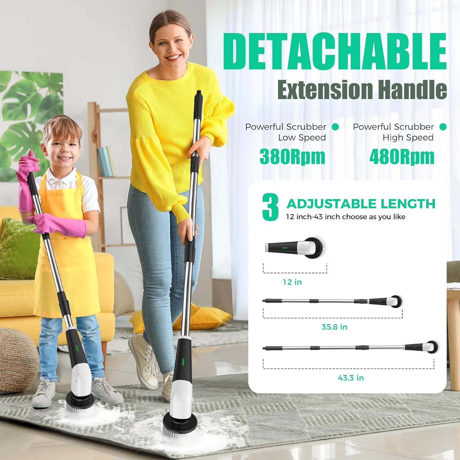 CORDLESS ELECTRIC SPIN SCRUBBER Rechargeable Power Tool 8 Cleaning Brush Heads