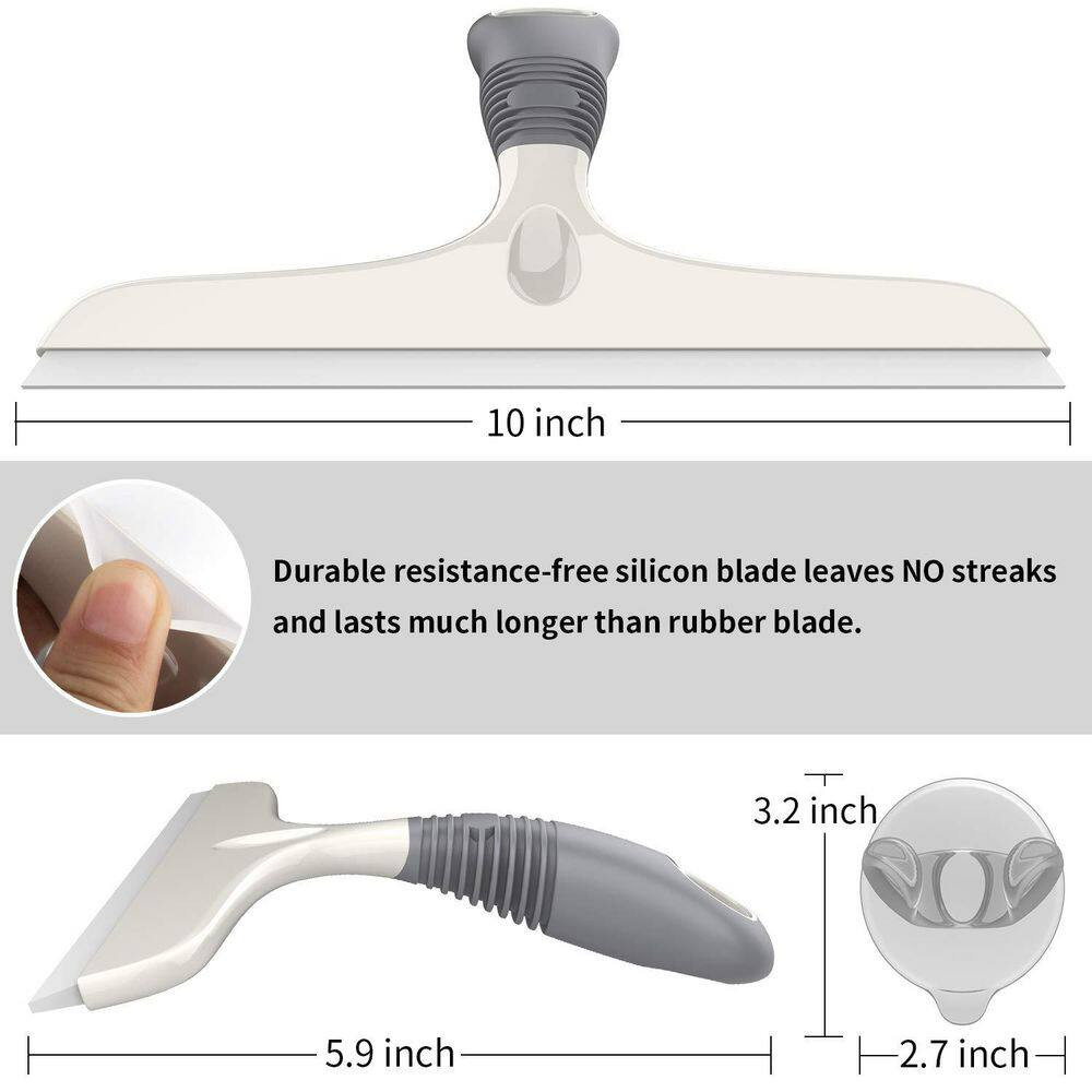 10 In. All-Purpose Silicone Squeegee with Suction Hook for Windows Glass Shower