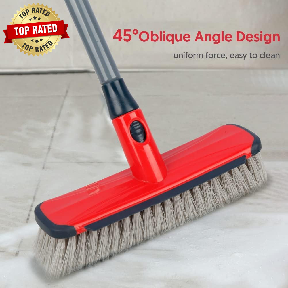 Floor Scrubber with Long Handle 2 in 1 Scrubbing Brush Stiff Bristle Shower Clea