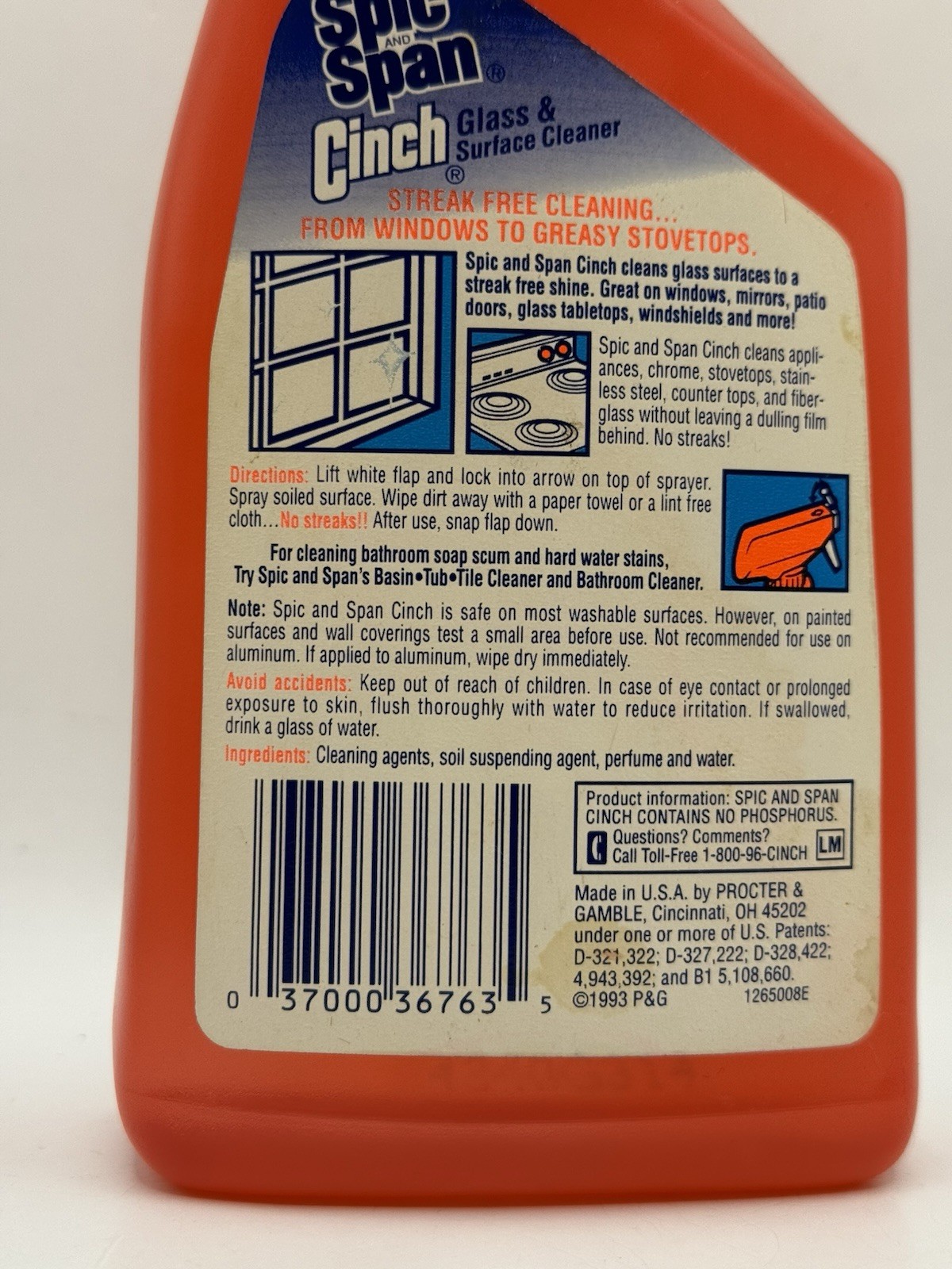 Vintage 1993 Spic and Span CINCH Glass & Surface Cleaner 90% Full 17oz Bottle