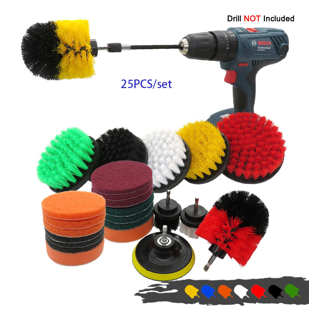 25 Pack Drill Brush Set Attachments Power Cleaning Scrubber Brush Car And Home