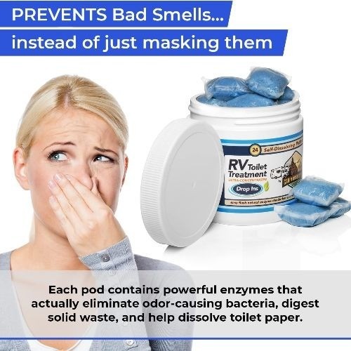 RV Toilet Treatment Drop Ins – 24 Easy Flush Self-Dissolving RV Black Tank Treat