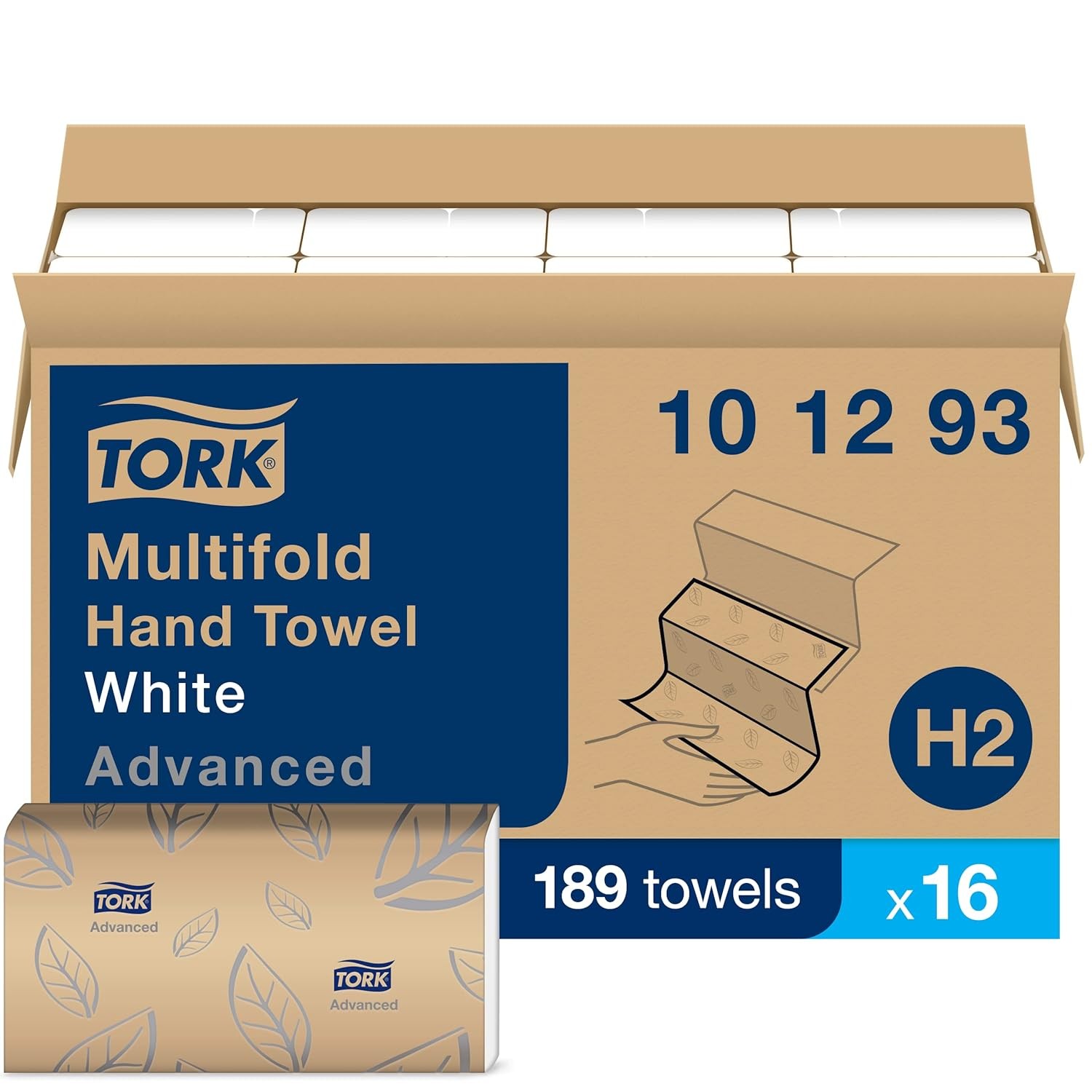 Tork Xpress Soft Multifold Hand Towel White with Grey Leaf Print, Absorbent, 1