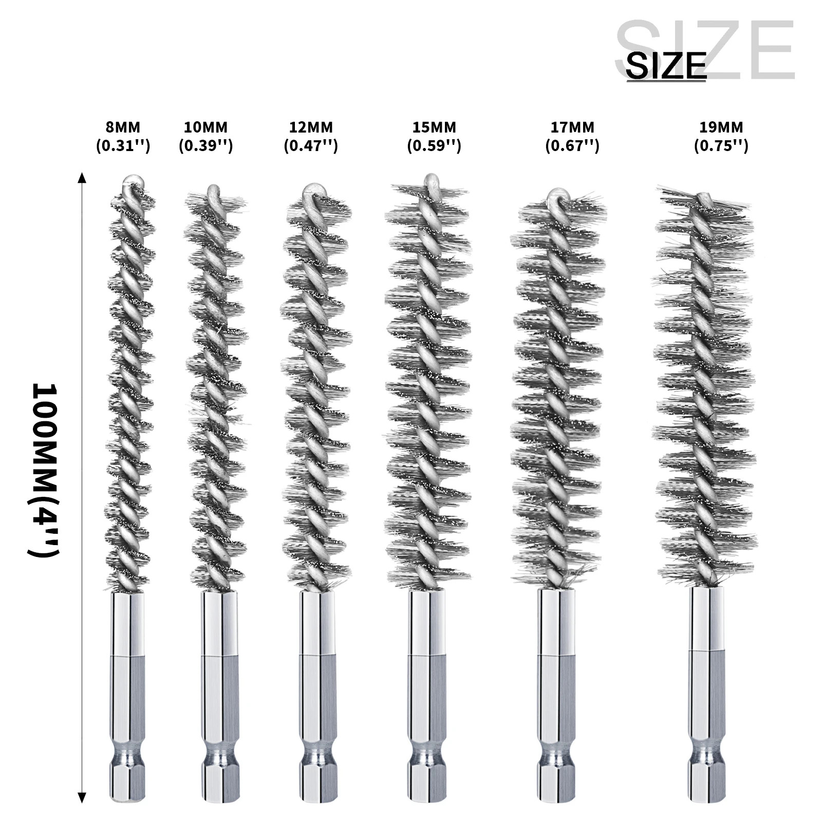 6Pcs 8-0.75 in Stainless Steel Drilling Brush Pipe Cleaning Tool 1 4″