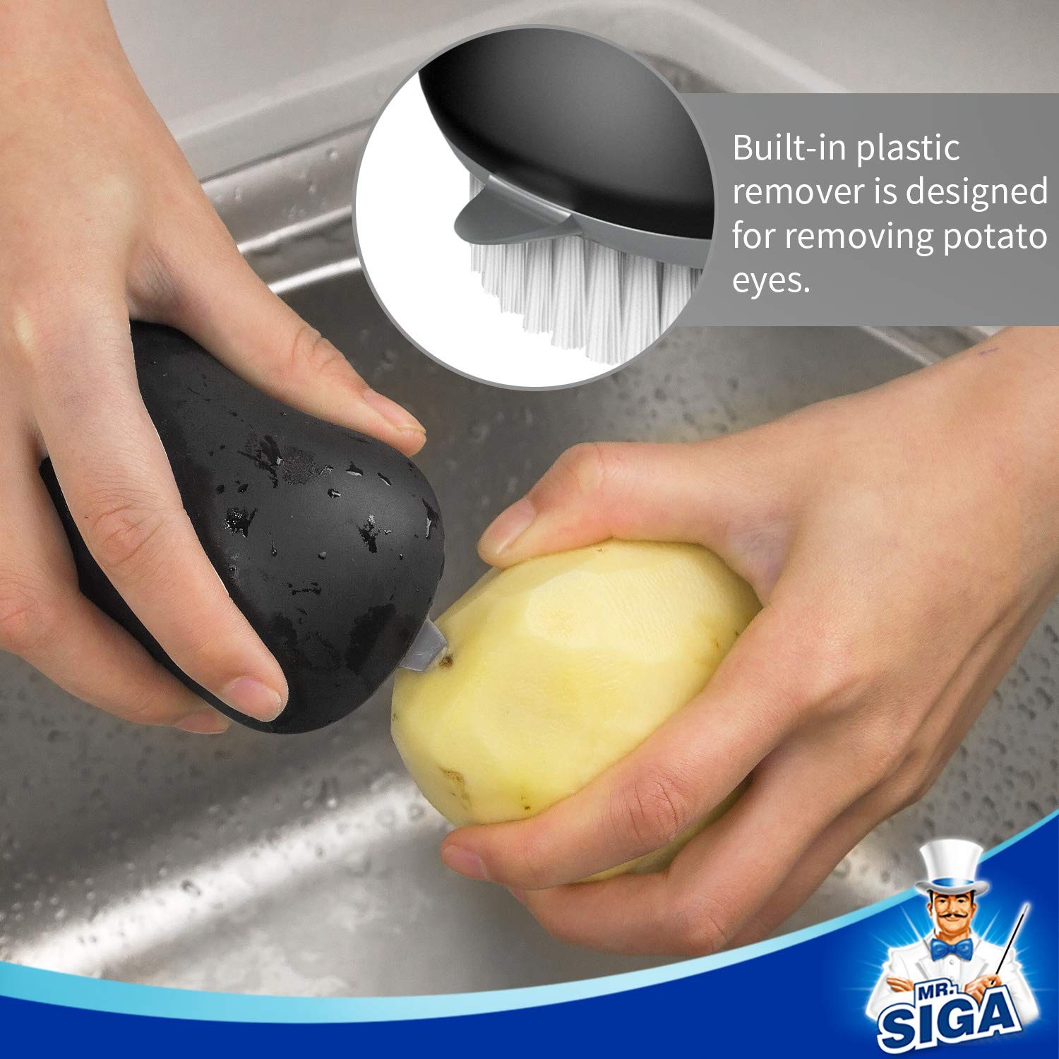 Fruit and Vegetable Cleaning Brush with Non Slip Comfortable Grip Pack of 2 Bl