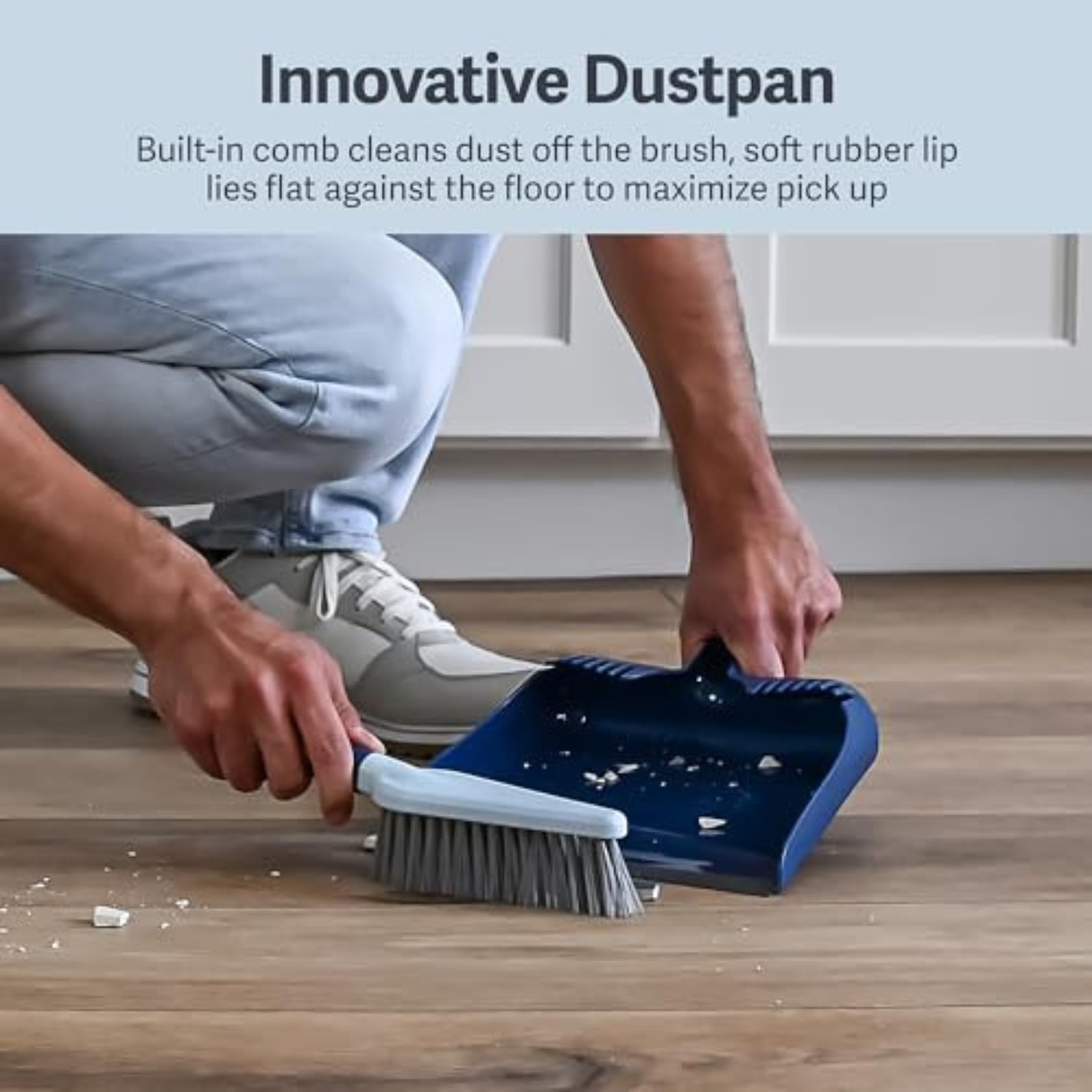 Wayclean Handheld Angled, Medium, Grey Dustpan and Brush Set, Green and Taupe