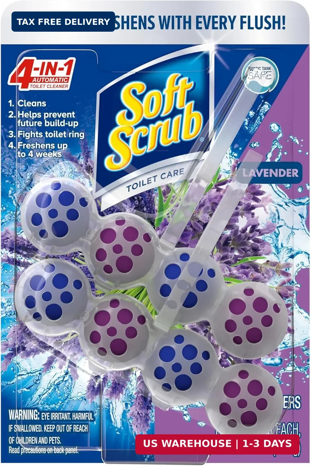 Soft Scrub 4-in-1 Rim Hanger Toilet Bowl Cleaner, Lavender, 2 Count
