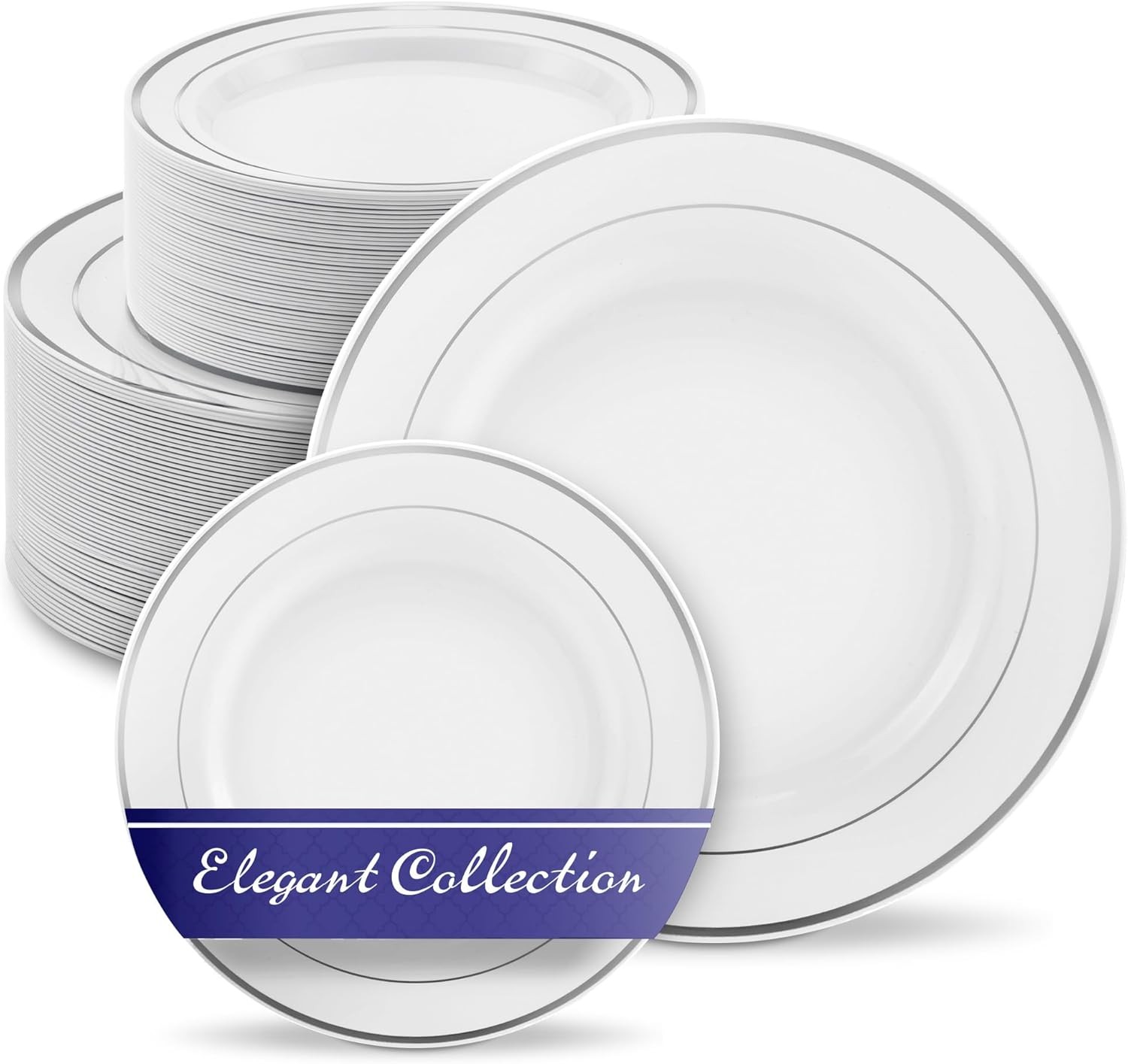 Dinner and Dessert Plates Set Disposable – 200 Pieces (10″ + 7″) Elegant White