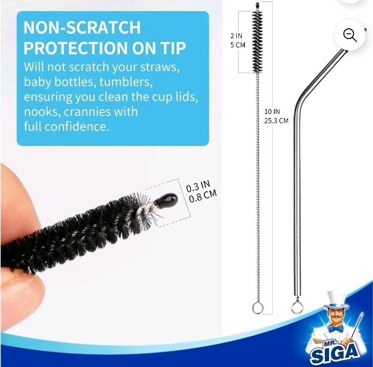 MR.Siga Straw Cleaner Brush, 10 inch Stainless Steel Straw Brush,Pipe Cleaner…