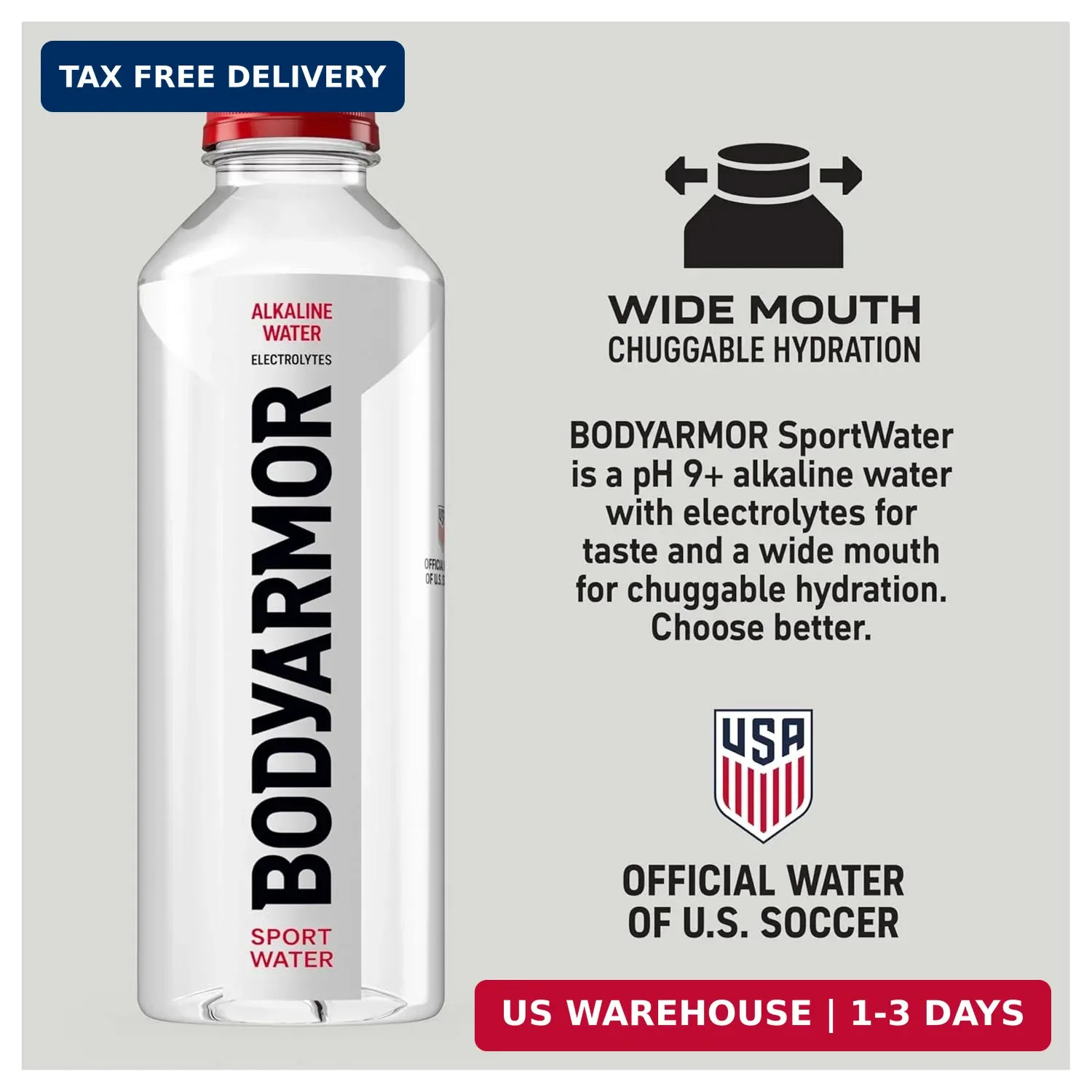 BODYARMOR SportWater Alkaline Water, High Alkaline Bottled Water, pH 9+, 700mL (