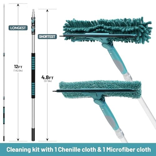 20ft High Reach Window Squeegee with Extension Pole, Telescoping Cleaner Kit, 3-