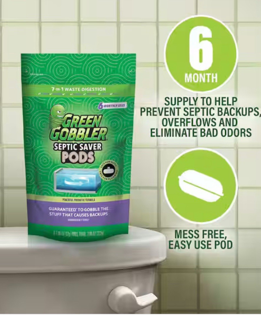 Green Gobbler Septic Tank Treatment Packet 6 Pods~Lot of 2 (12 Month Supply)~NEW