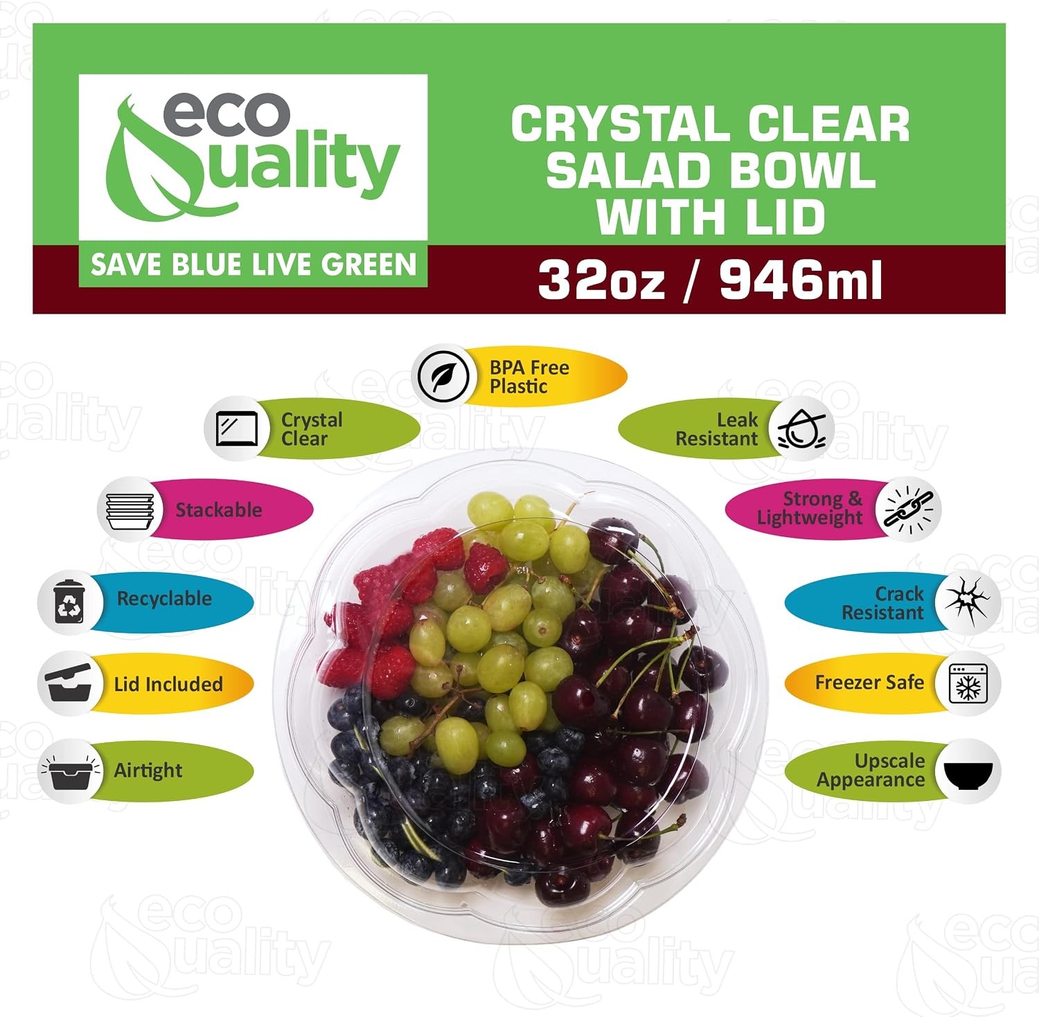 32oz Salad Bowls To-Go with Lids (150 Count) – Clear Plastic Disposable Salad