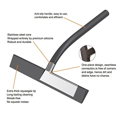 Squeegee Matte Black 9 Inch Streak Free Cleaning Shower Squeegee For Glass Doors