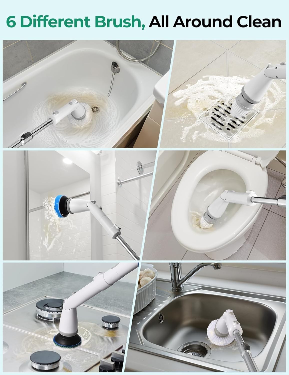 Upgraded wireless shower brush cleaner with 8 replacement brush heads