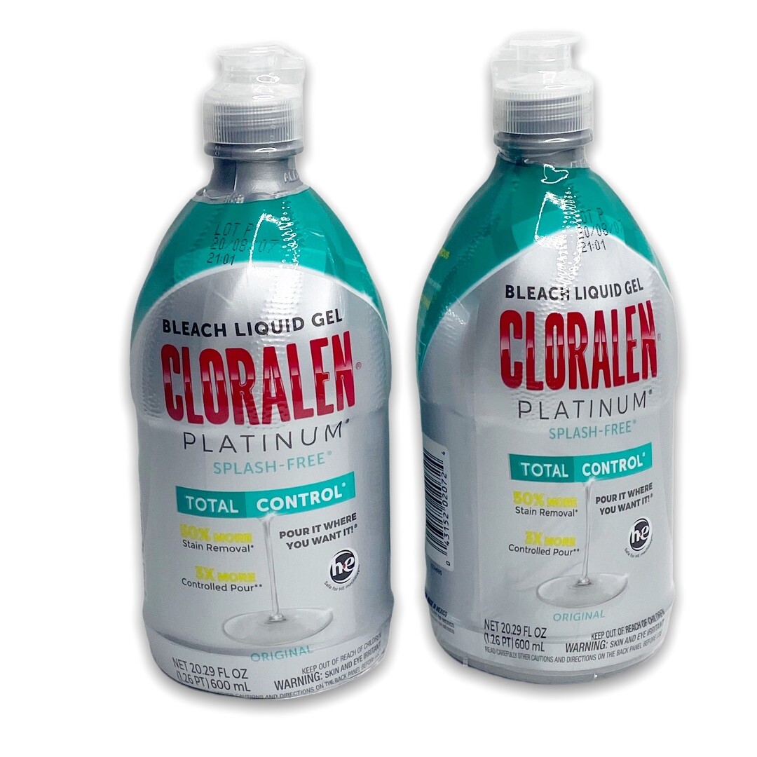 2 Cloralen Platinum Bleach Liquid Gel 20 oz Bottle High Efficiency Washer Safe