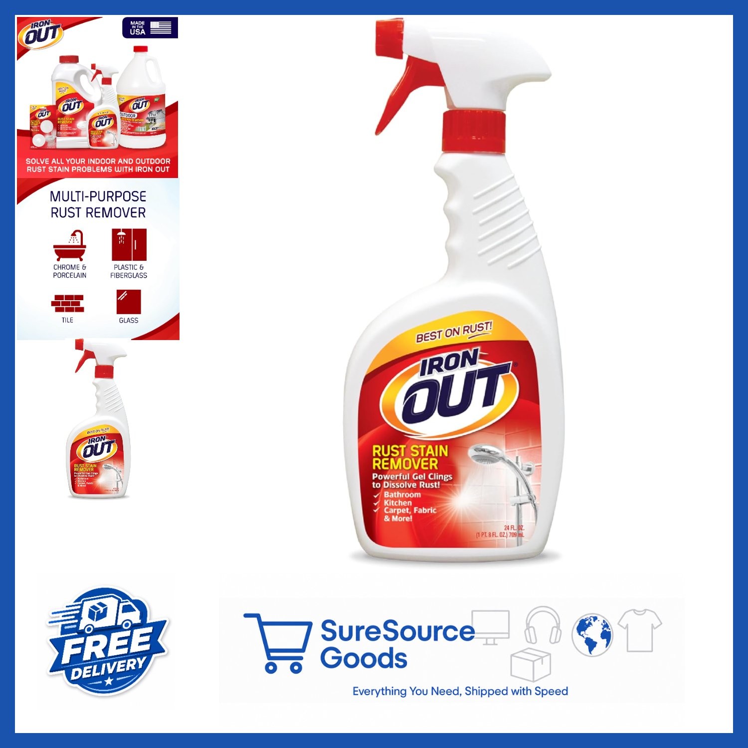 Rust Stain Remover Spray Gel 24 Ounces for Bathrooms Kitchens Laundry