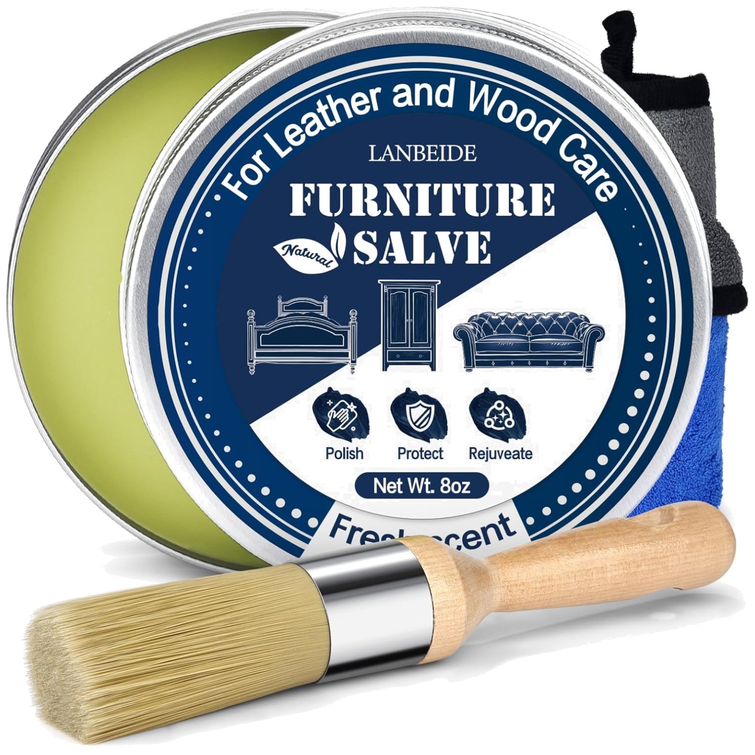 Furniture Salve & Brush Set for Leather Care 8oz